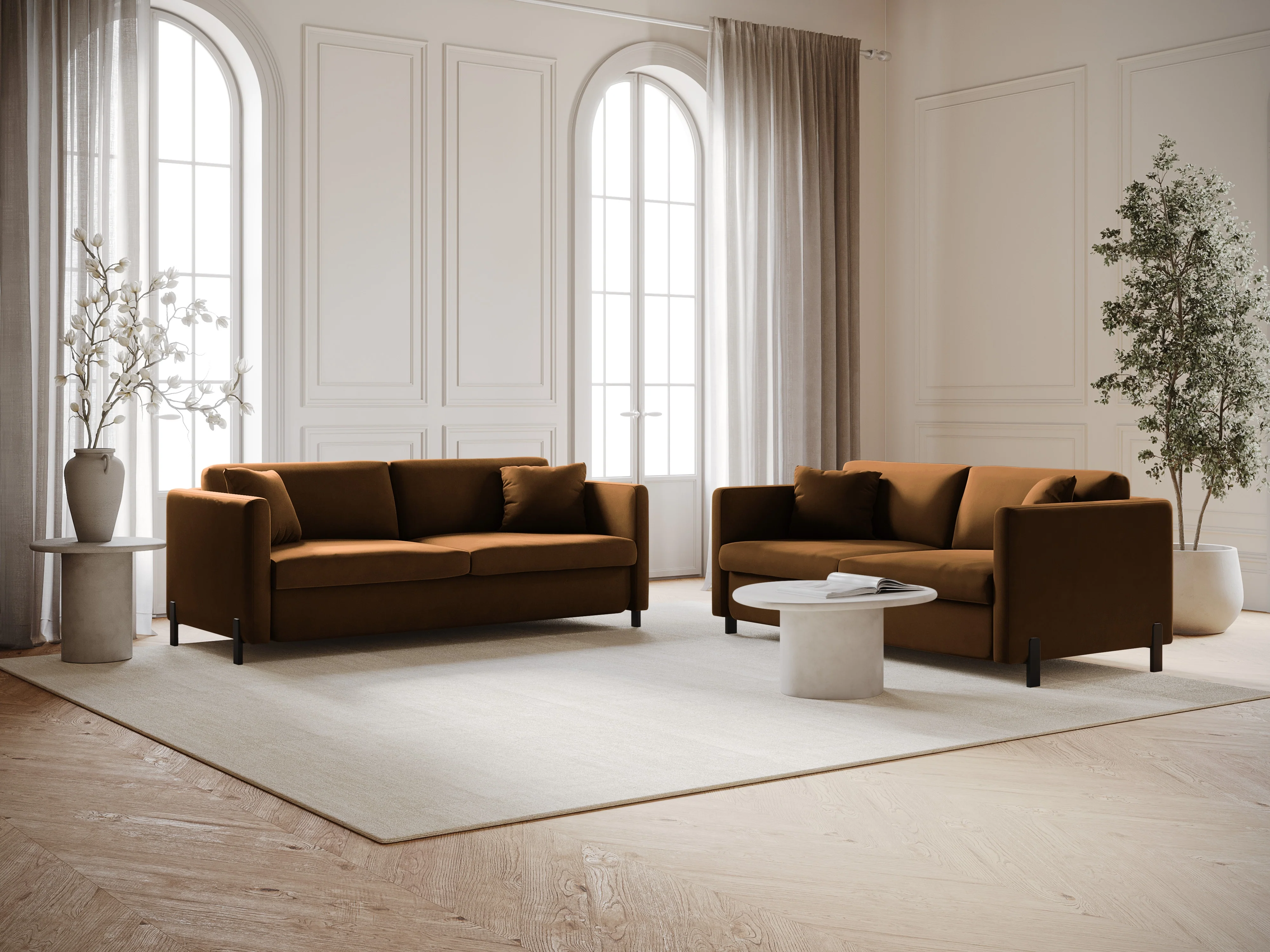 Sofa aksamitna 2-osobowa z funkcją spania GLORIA brązowy - Image 2