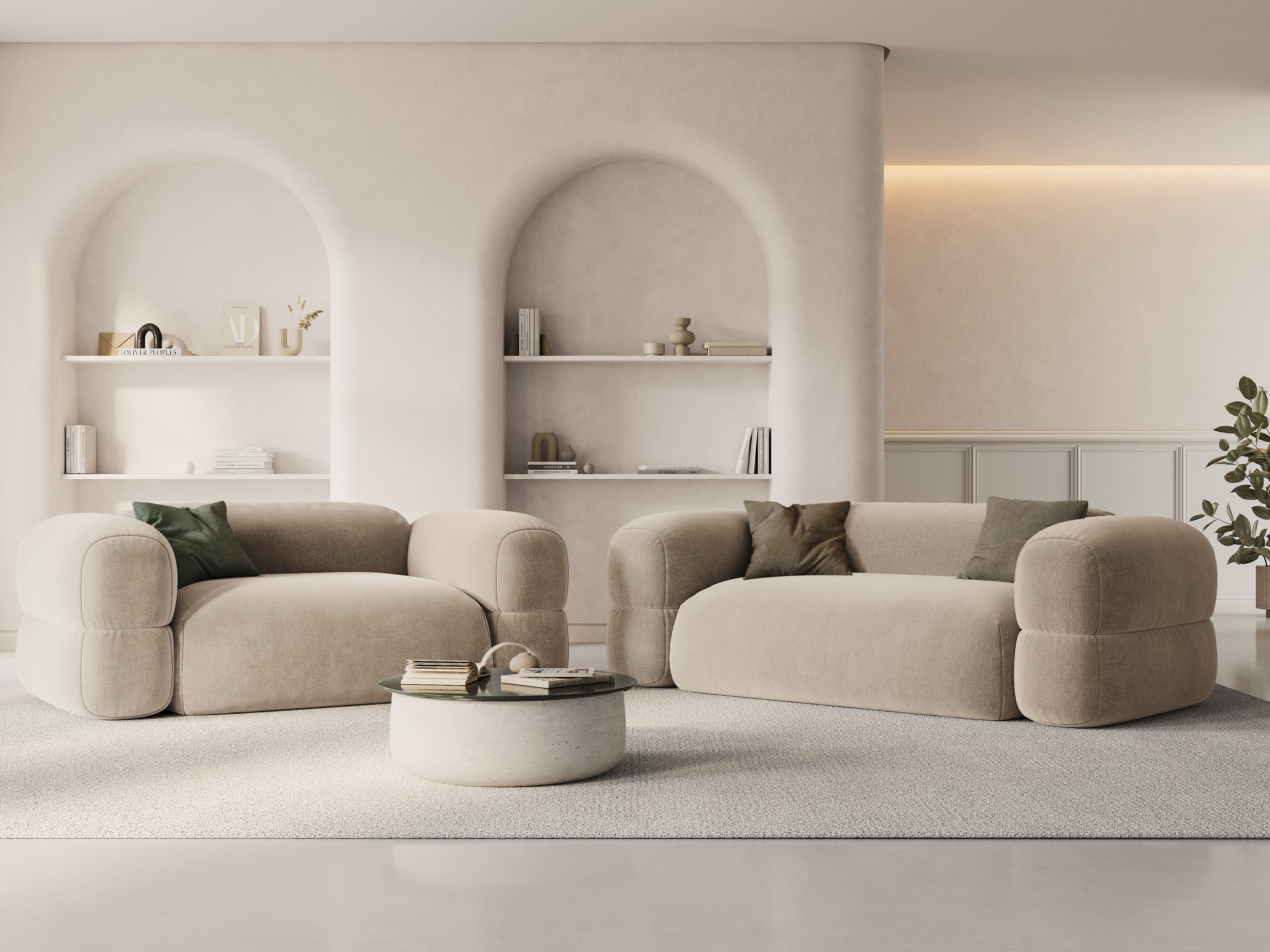 Sofa aksamitna 3-osobowa ROGER jasnobeżowy - Image 2