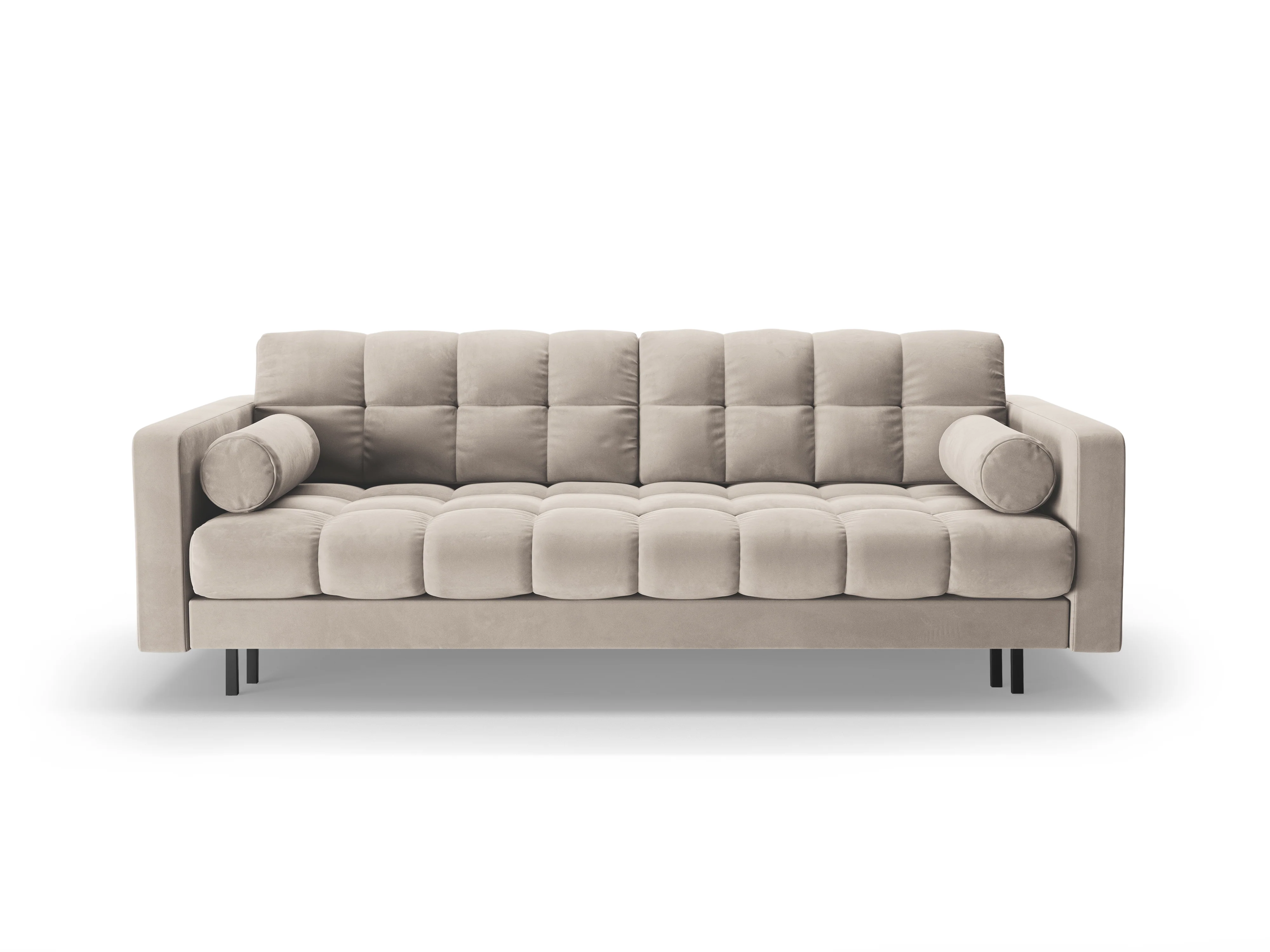 Sofa aksamitna 3-osobowa z funkcją spania BALI beżowy z czarną podstawą - Image 3