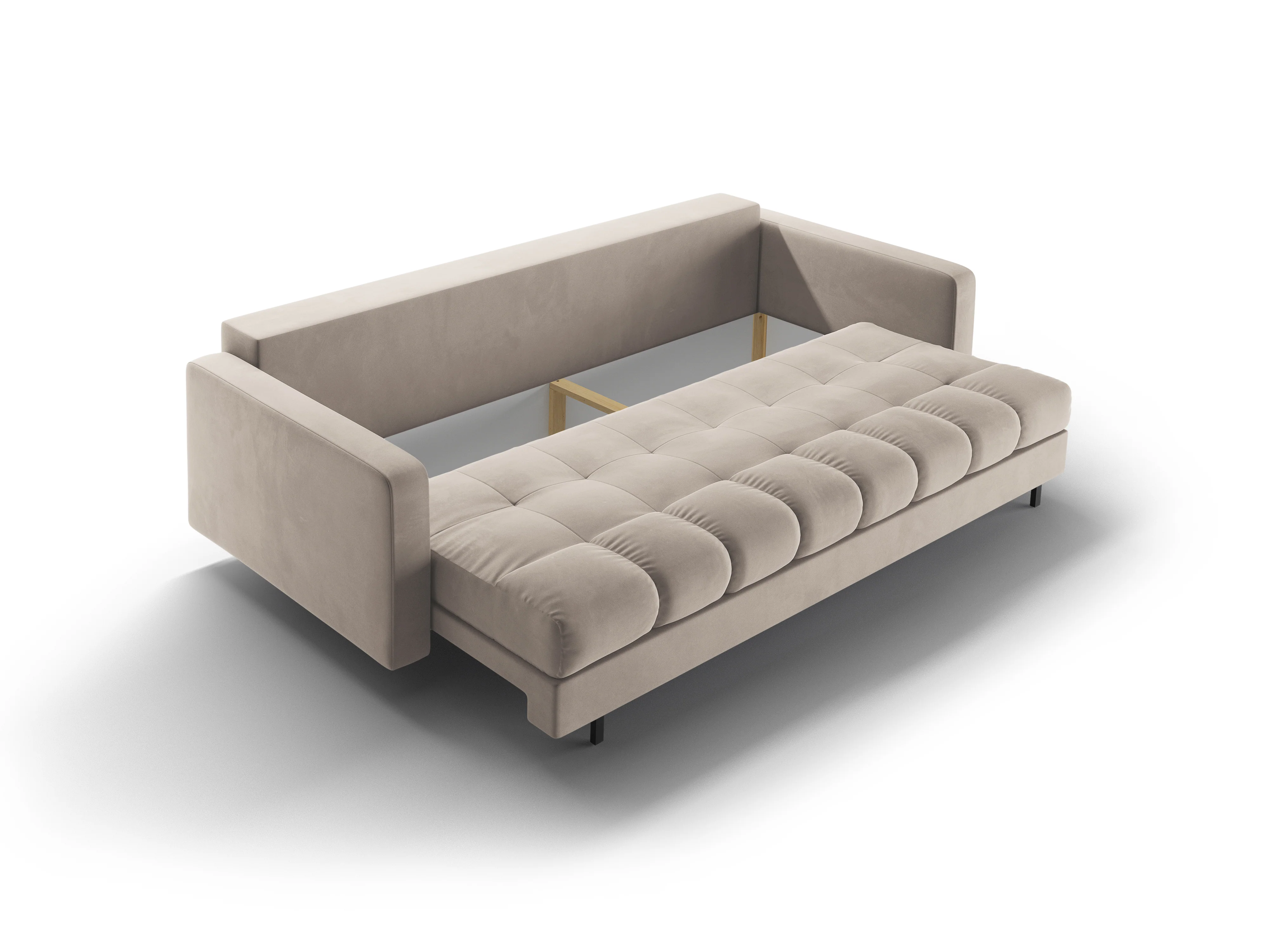 Sofa aksamitna 3-osobowa z funkcją spania BALI beżowy z czarną podstawą - Image 5