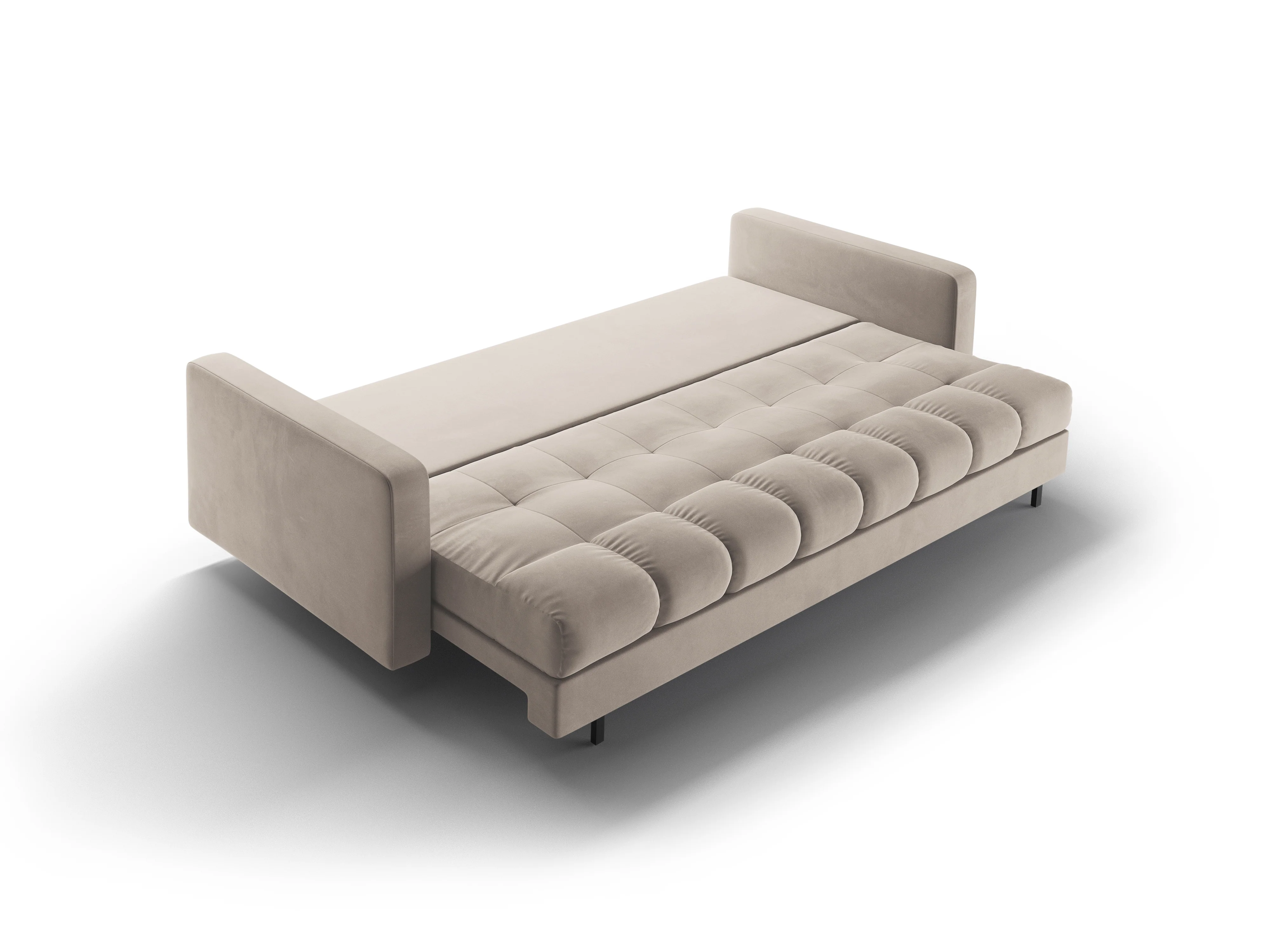 Sofa aksamitna 3-osobowa z funkcją spania BALI beżowy z czarną podstawą - Image 6