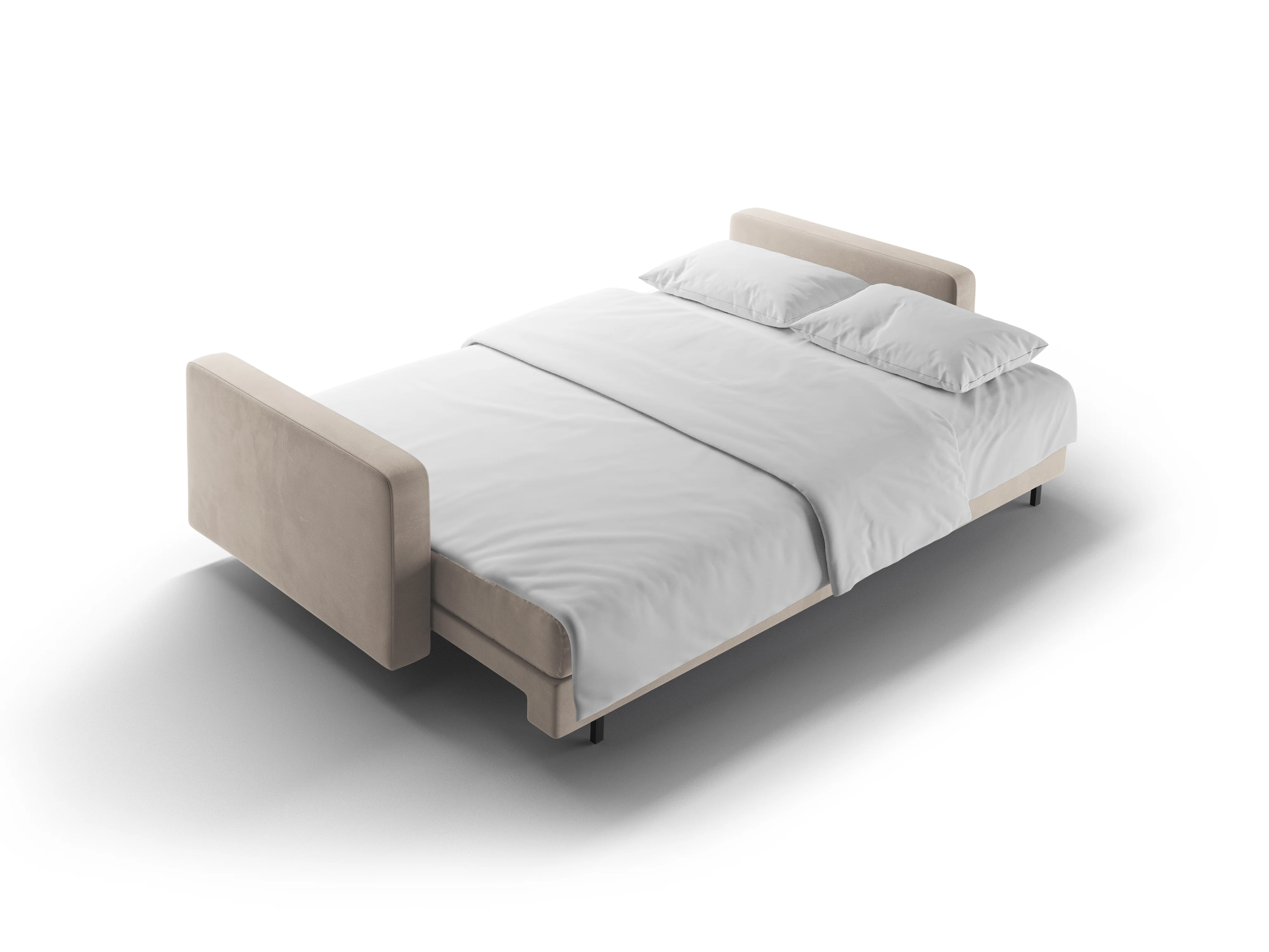 Sofa aksamitna 3-osobowa z funkcją spania BALI beżowy z czarną podstawą - Image 7