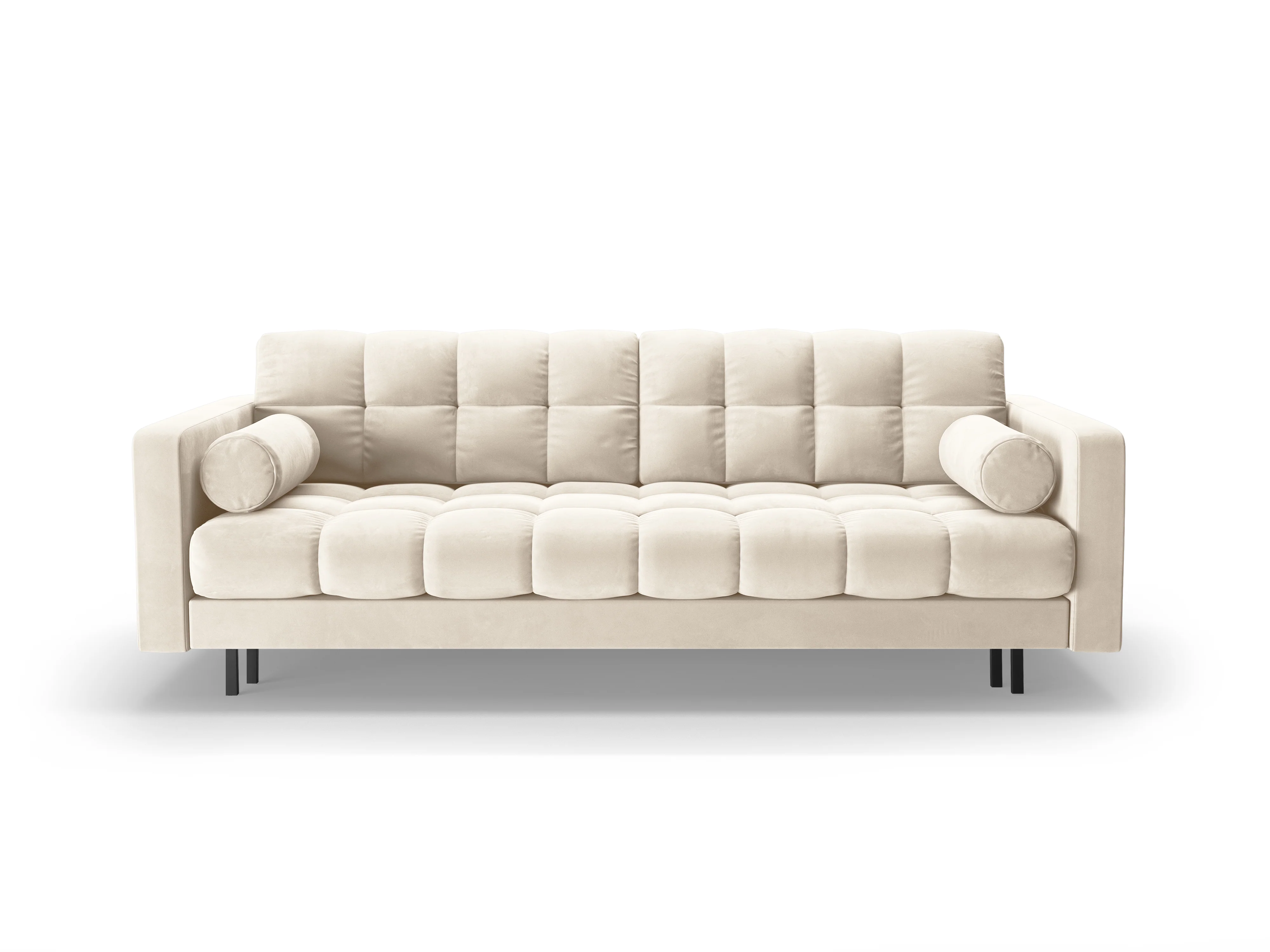 Sofa aksamitna 3-osobowa z funkcją spania BALI jasnobeżowy z czarną podstawą - Image 3