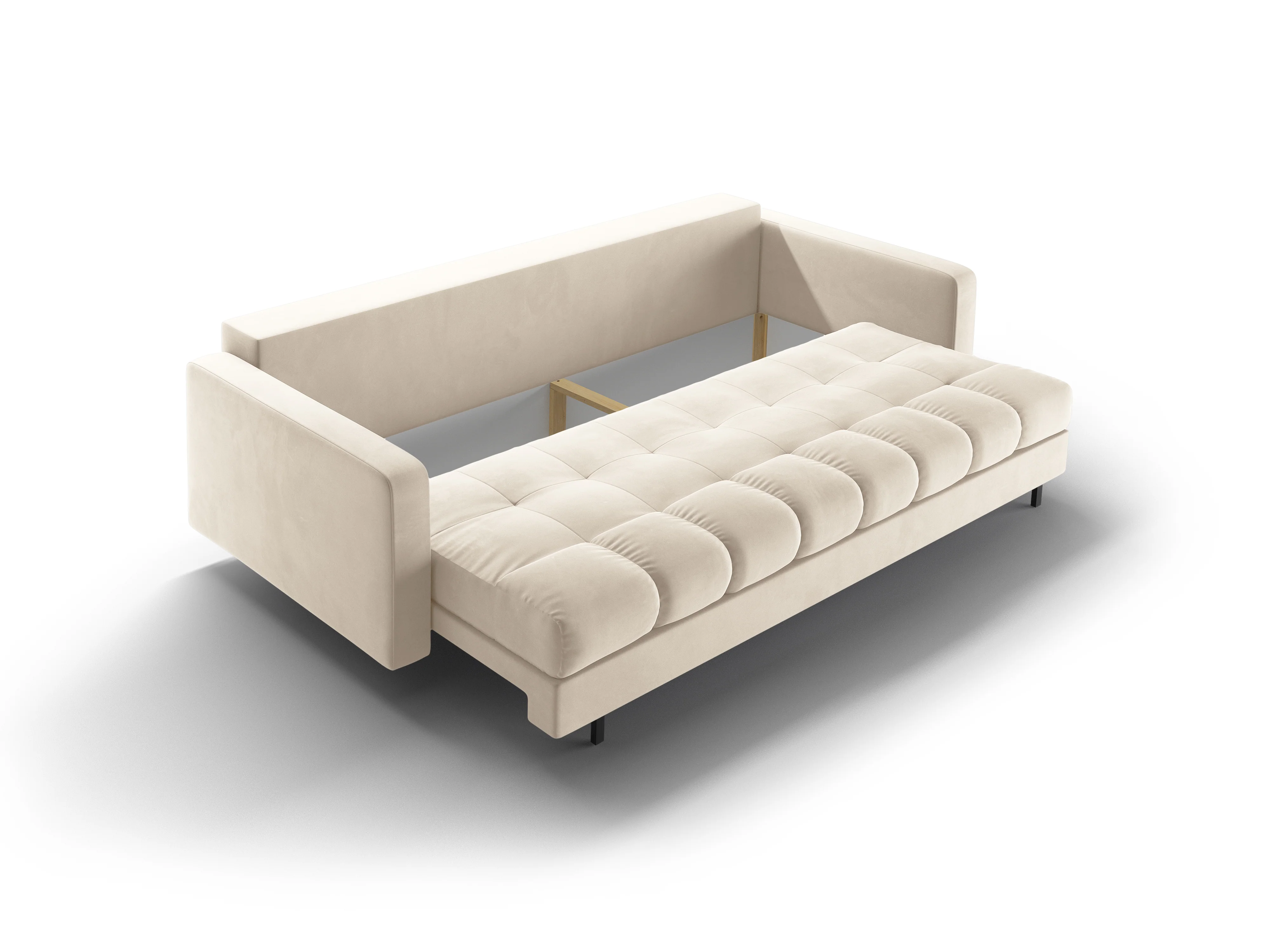 Sofa aksamitna 3-osobowa z funkcją spania BALI jasnobeżowy z czarną podstawą - Image 5