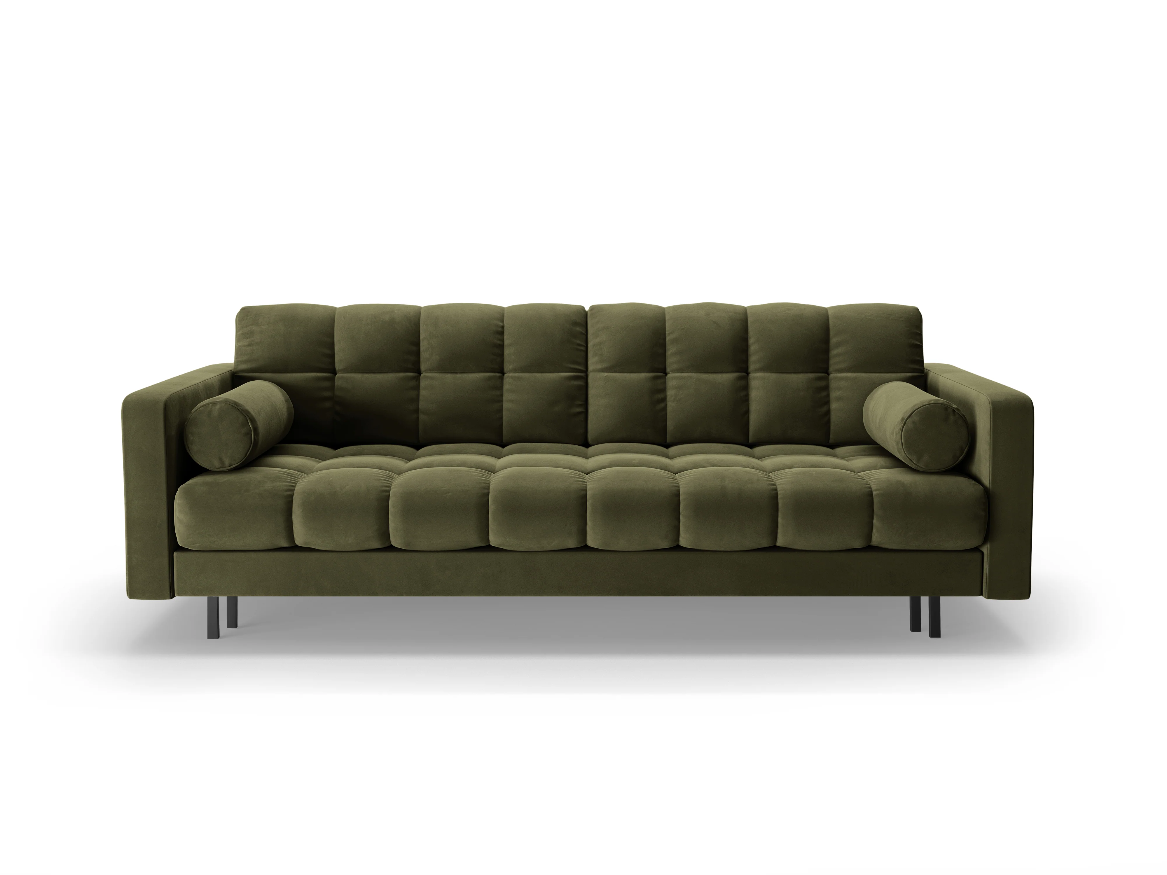 Sofa aksamitna 3-osobowa z funkcją spania BALI zielony z czarną podstawą - Image 3