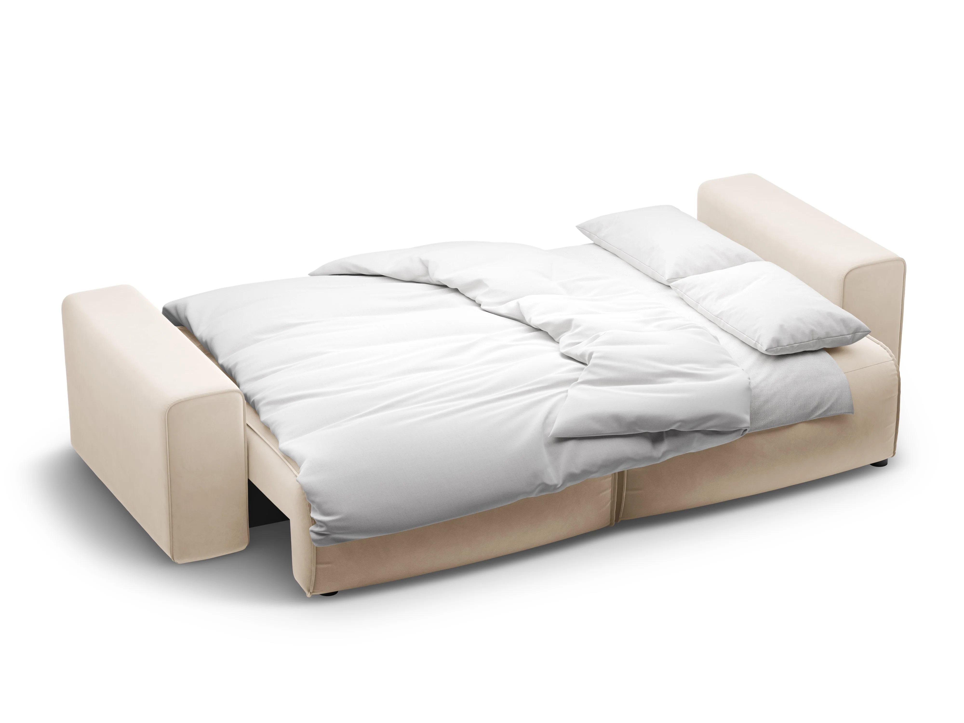 Sofa aksamitna 3-osobowa z funkcją spania VICTOR beżowy - Image 4