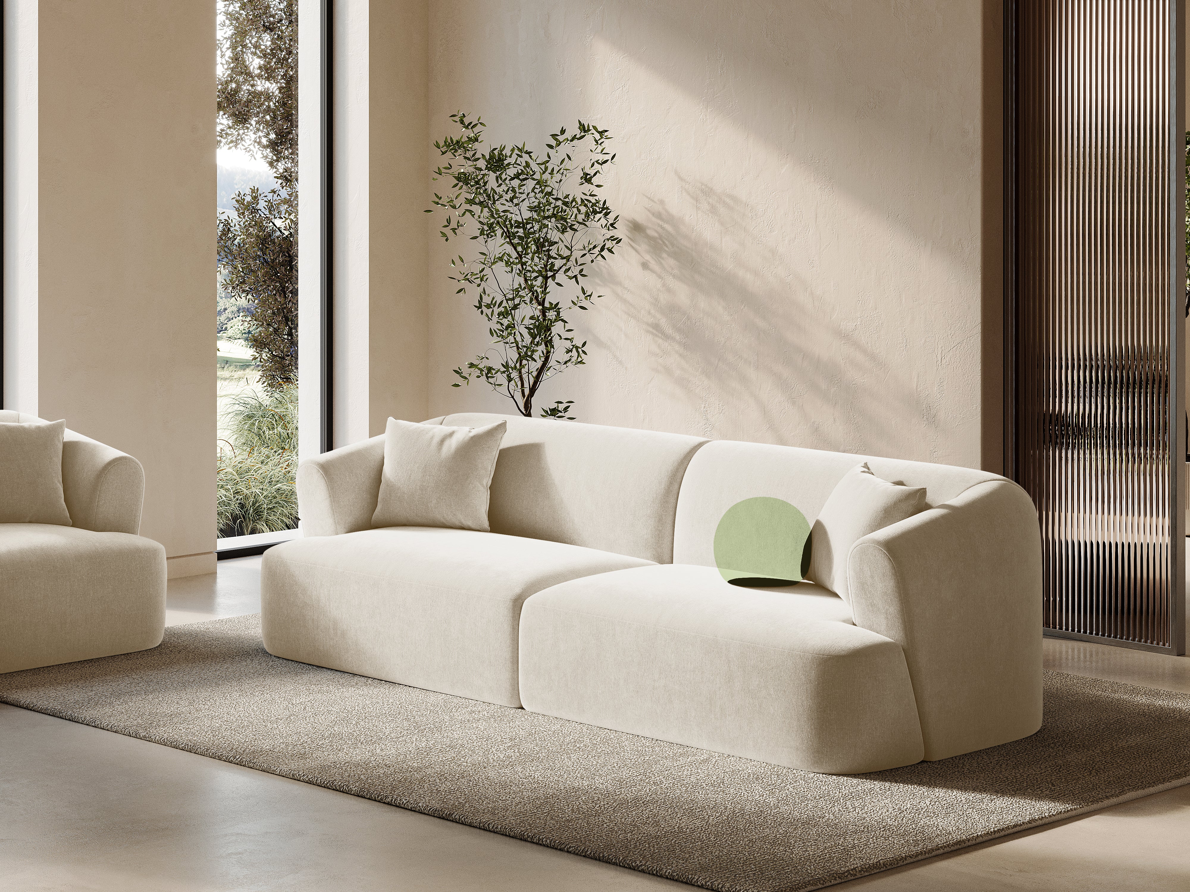 Sofa aksamitna 4-osobowa CAMPI jasnobeżowy - Image 2