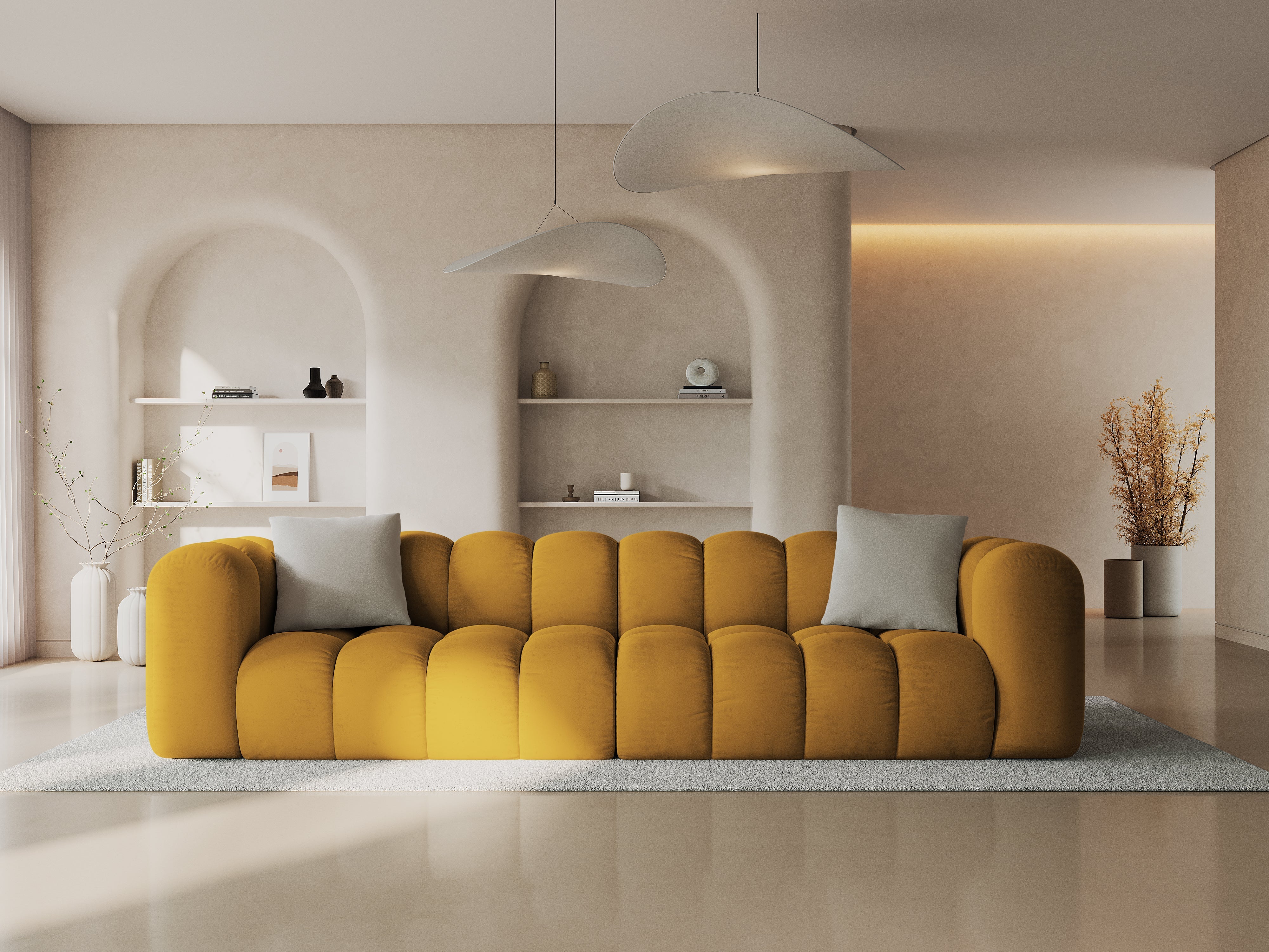 Sofa aksamitna 4-osobowa HALLEY żółty - Image 2