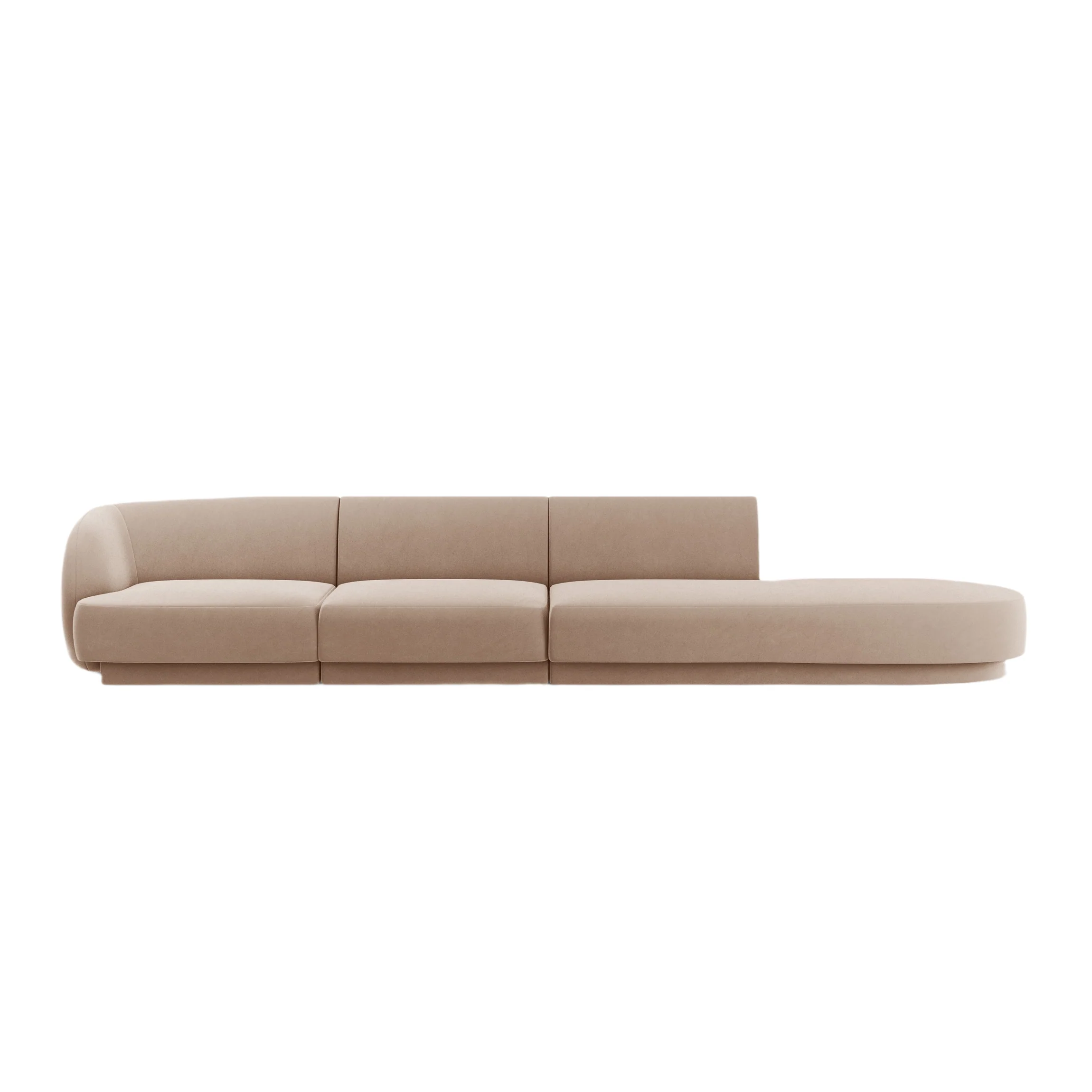 Sofa aksamitna prawostronna 4-osobowa otwarta MILEY cappuccino