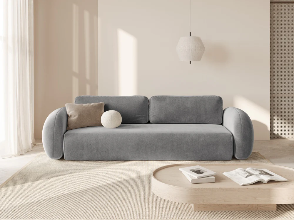 Sofa aksamitna z funkcją spania 3-osobowa TONALE ciemnoszary - Image 2