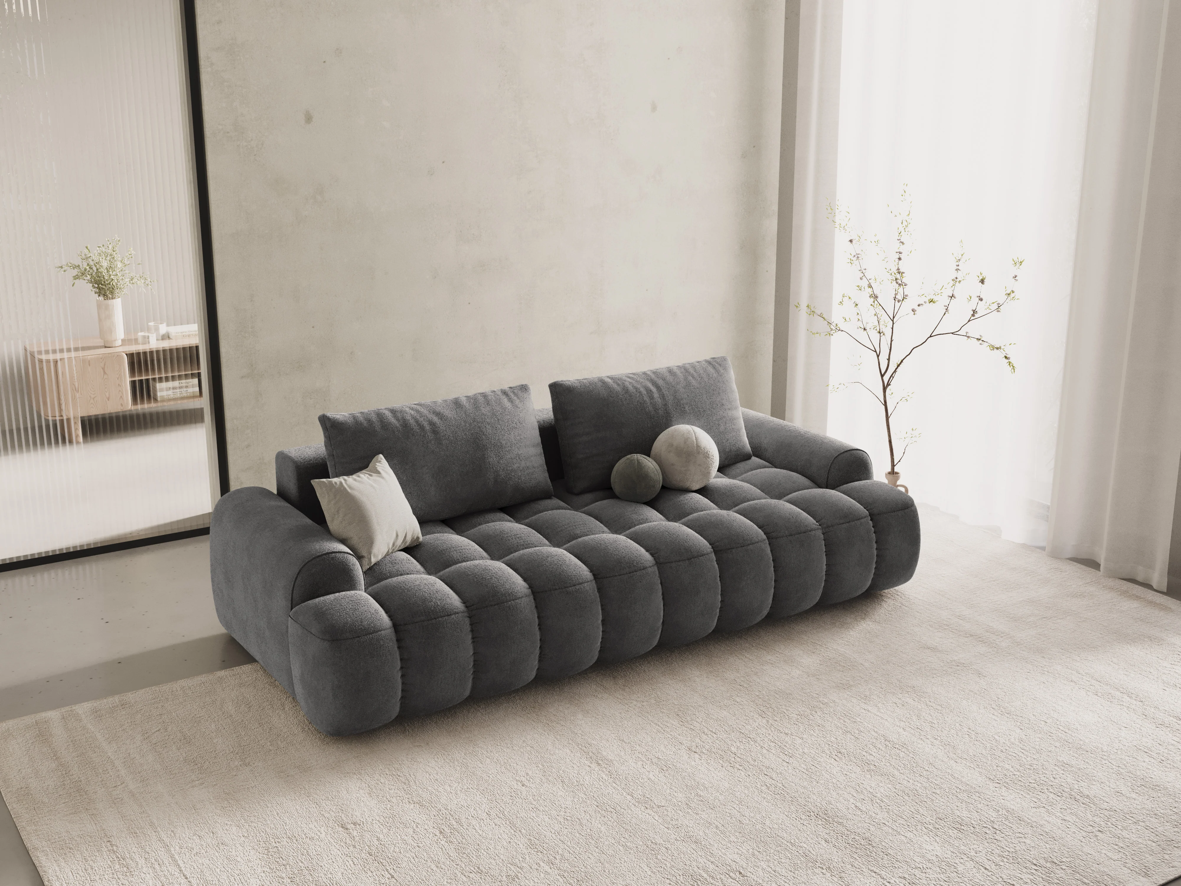 Sofa aksamitna z funkcją spania 4-osobowa LINZ ciemnoszary - Image 2