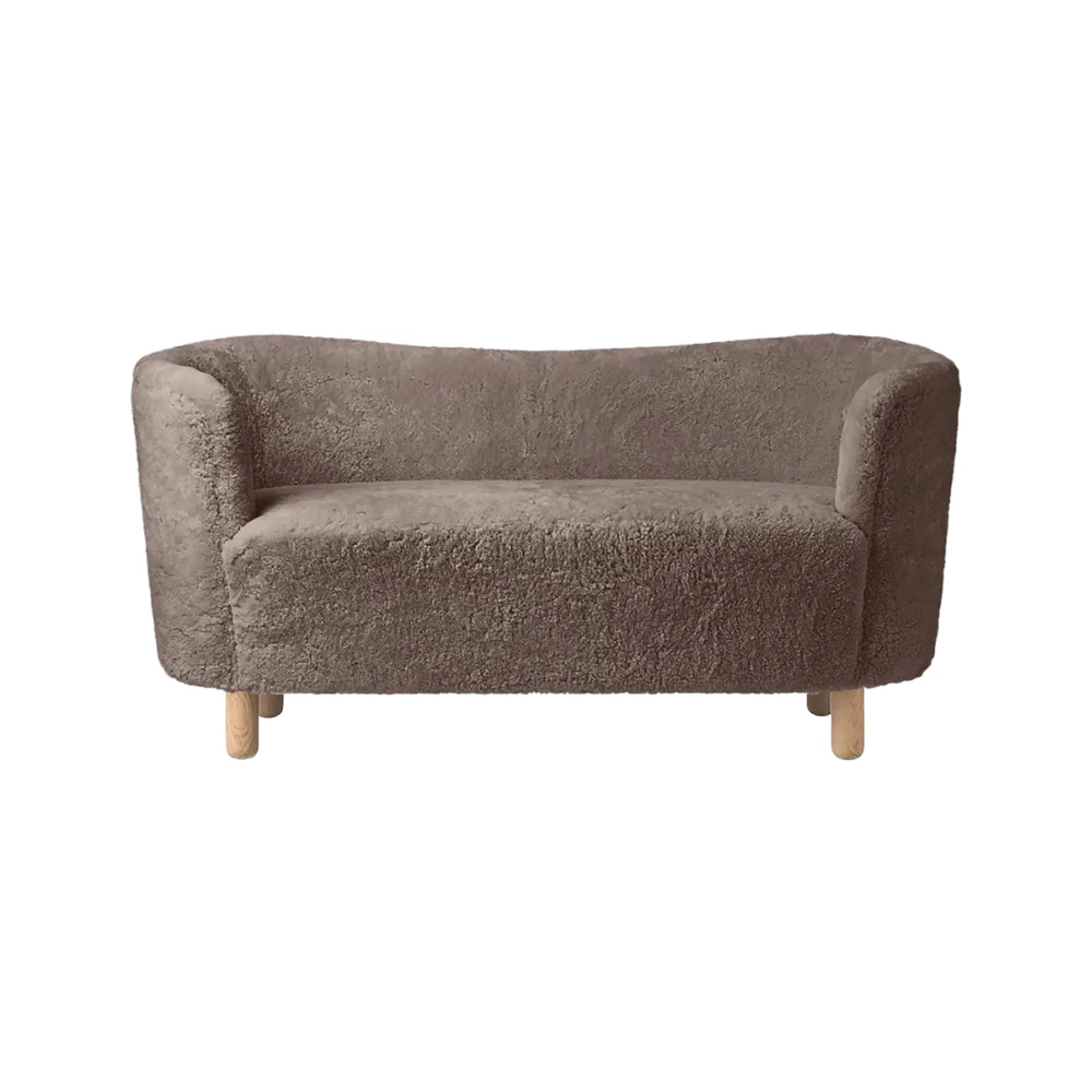 Sofa MINGLE brązowa skóra owcza z dębową podstawą