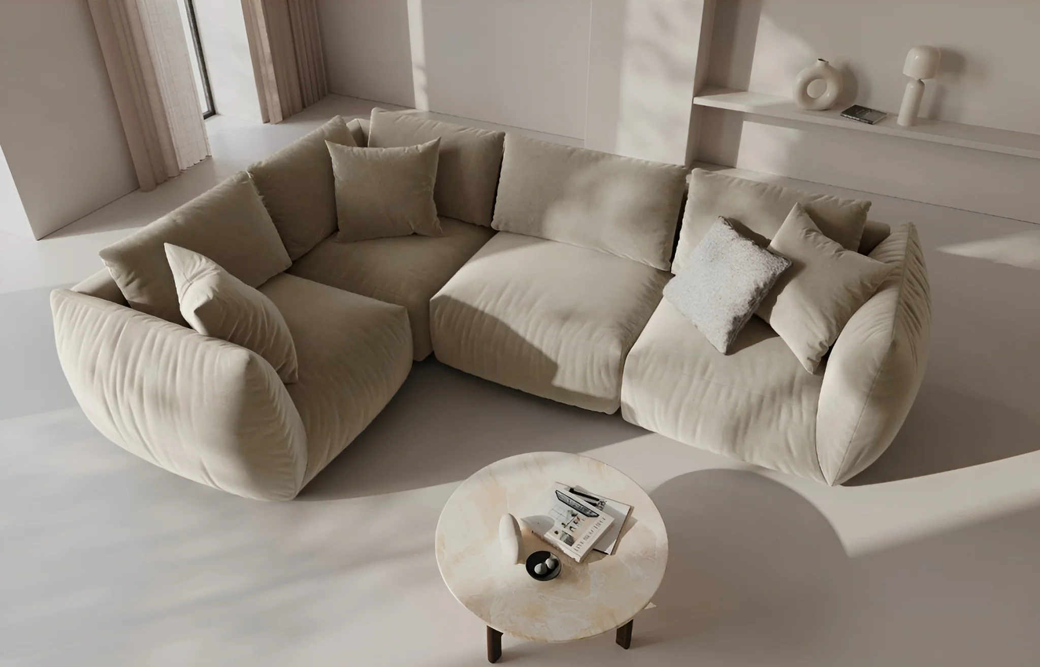 Sofa modułowa aksamitna CHRIS - element prawostronny ecru - Image 2