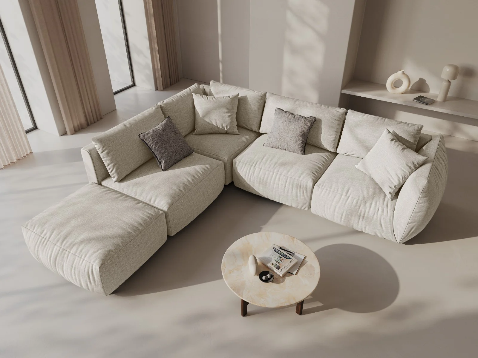 Sofa modułowa CHRIS - element szeroki lewostronny kremowy szenil - Image 2