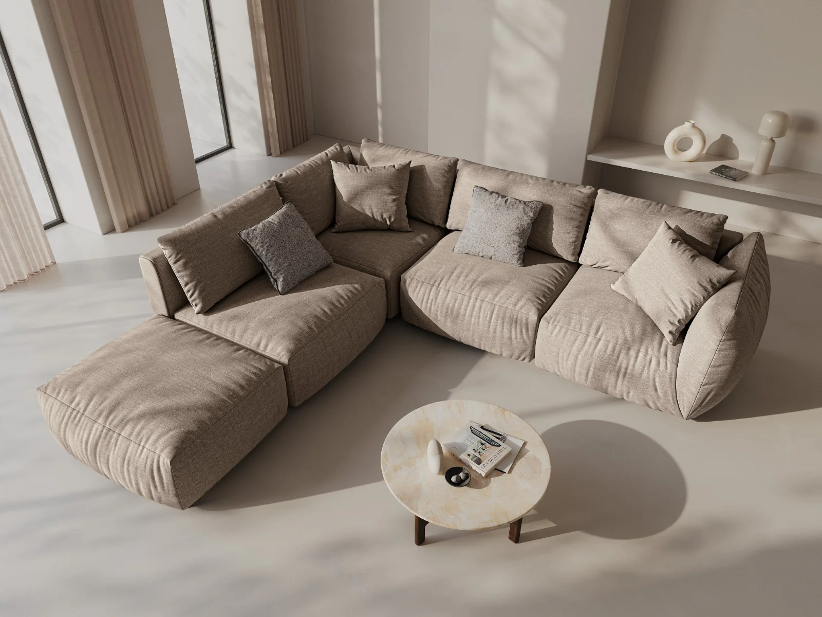 Sofa modułowa CHRIS - element szeroki lewostronny piaskowy szenil - Image 2