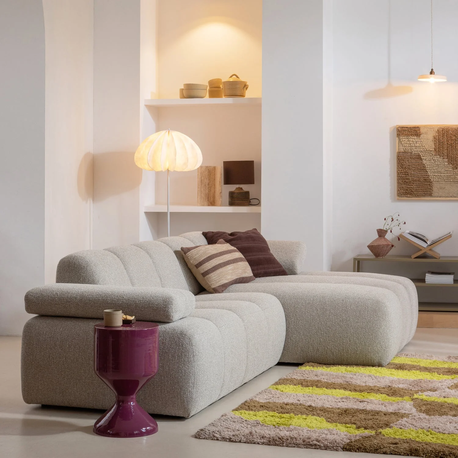 Sofa modułowa MOJO - element 1,5-osobowy lewostronny beżowy melanż bouclé - Image 2