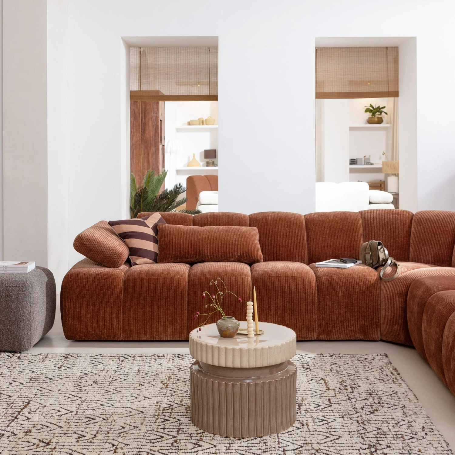 Sofa modułowa MOJO - element narożny rdzawy brązowy sztruks - Image 3