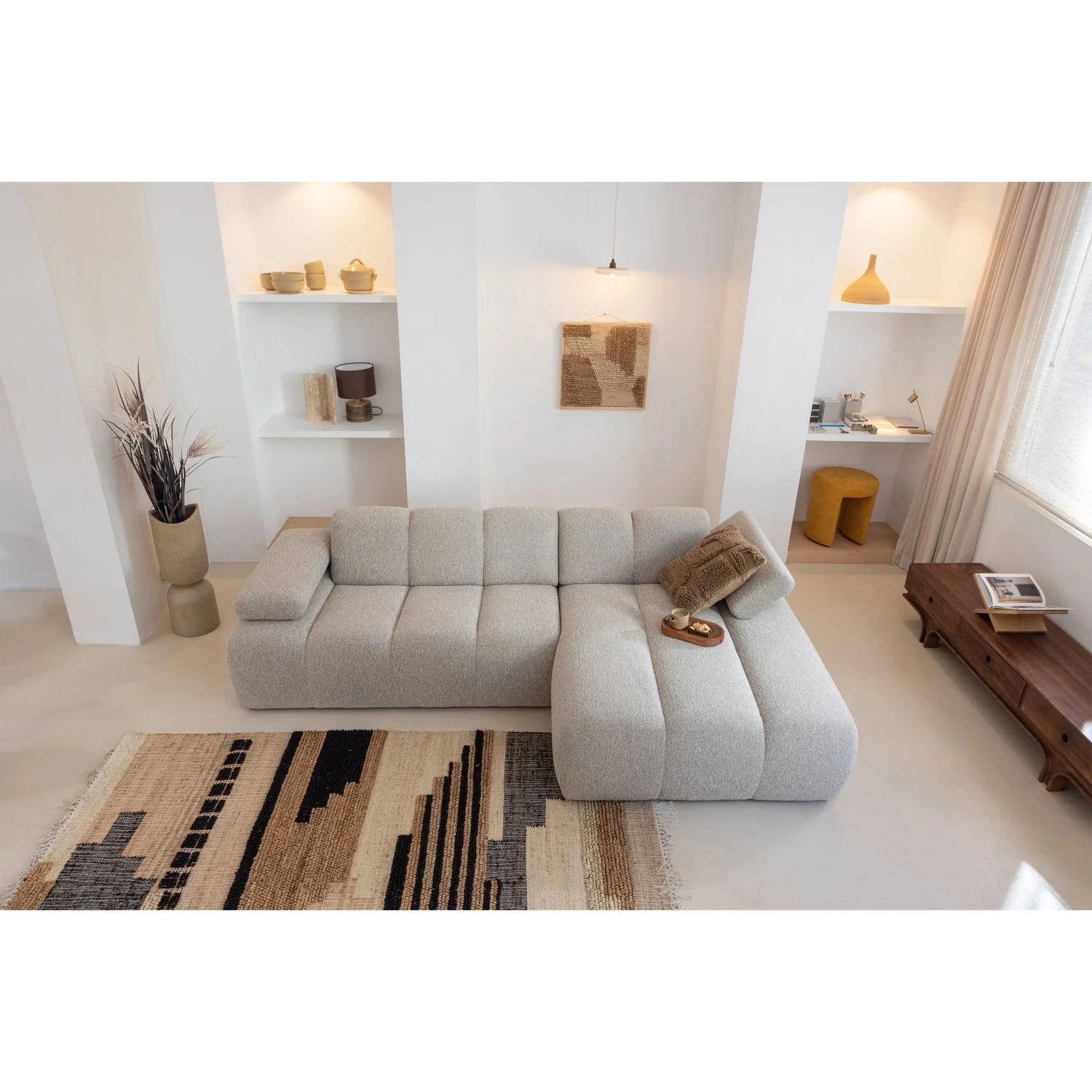 Sofa modułowa MOJO - szezlong prawostronny beżowy melanż bouclé - Image 2