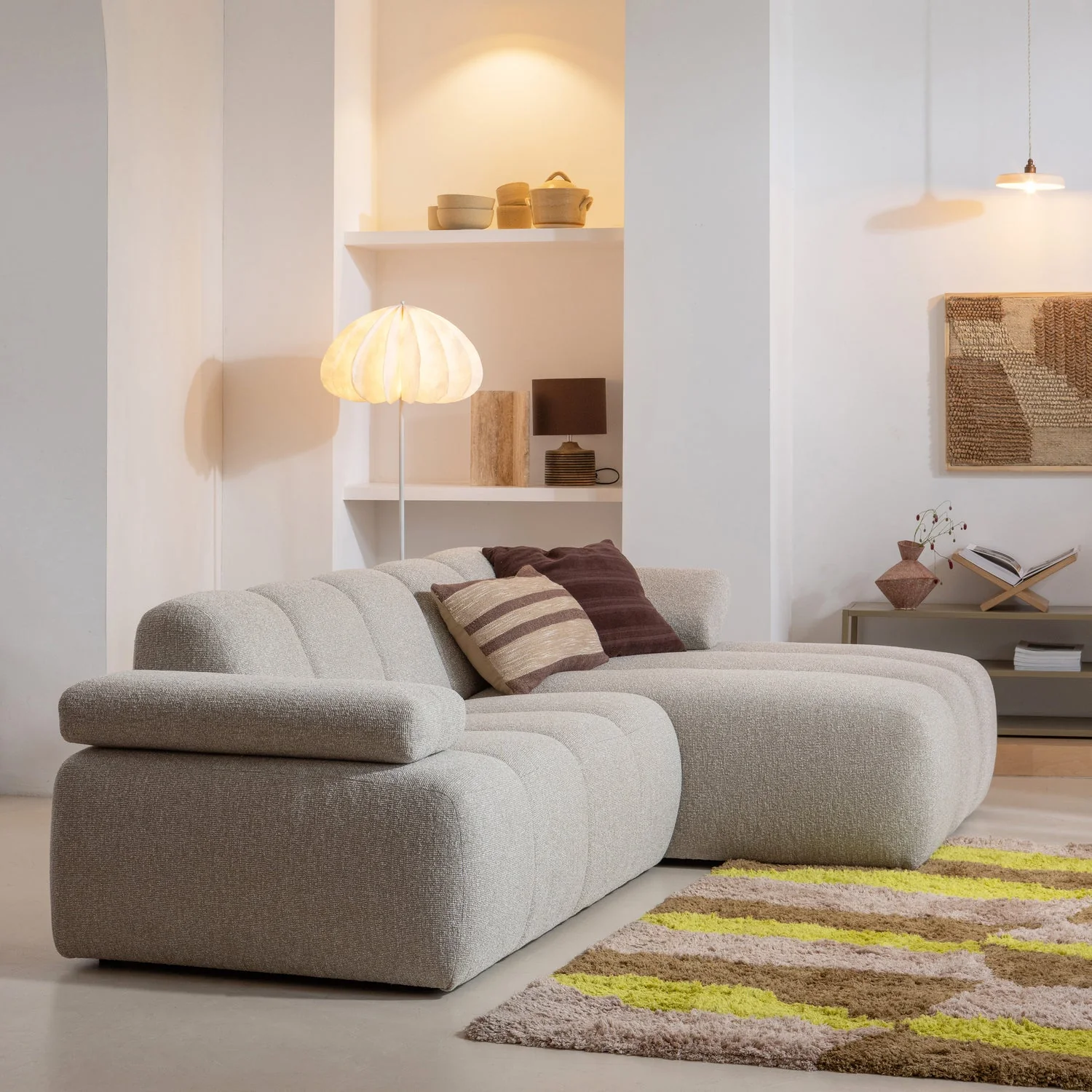 Sofa modułowa MOJO - szezlong prawostronny beżowy melanż bouclé - Image 3