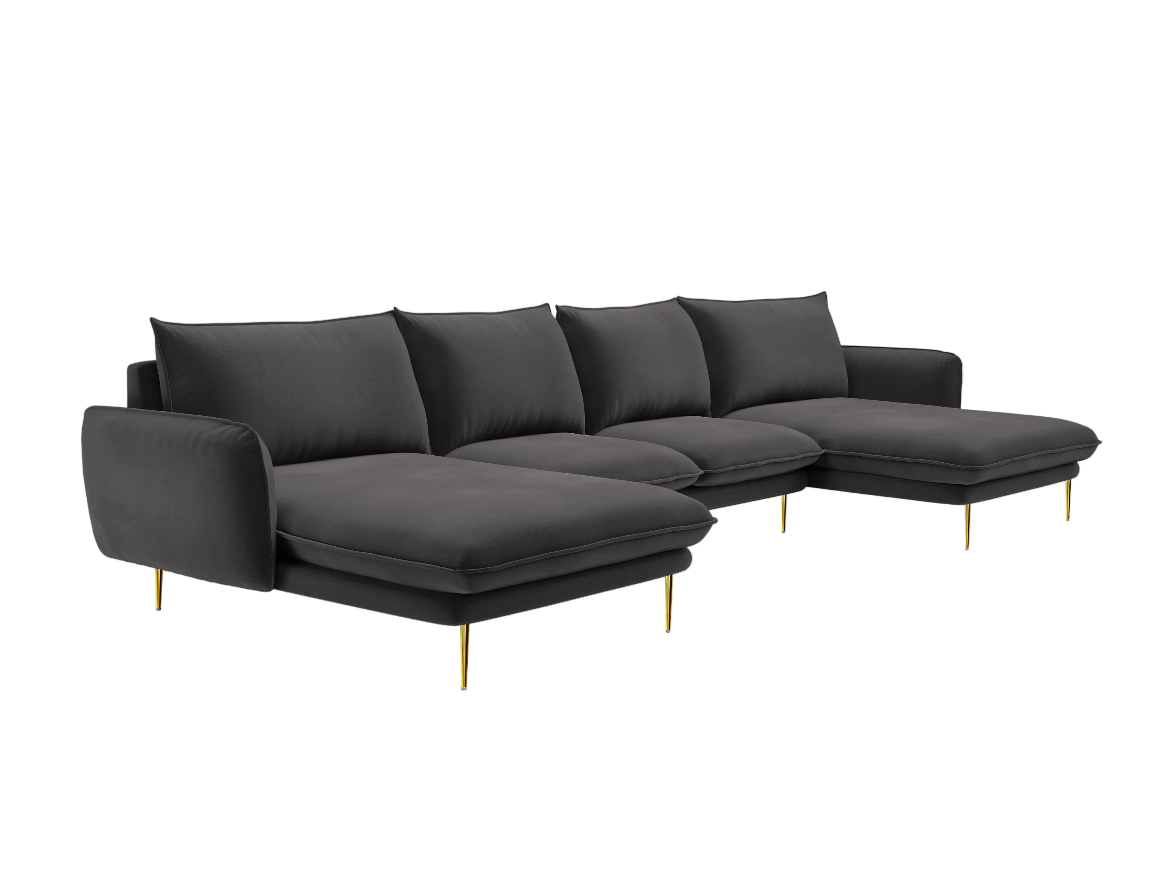 Sofa panoramiczna aksamitna 6-osobowa VIENNA ciemnoszary ze złotą podstawą