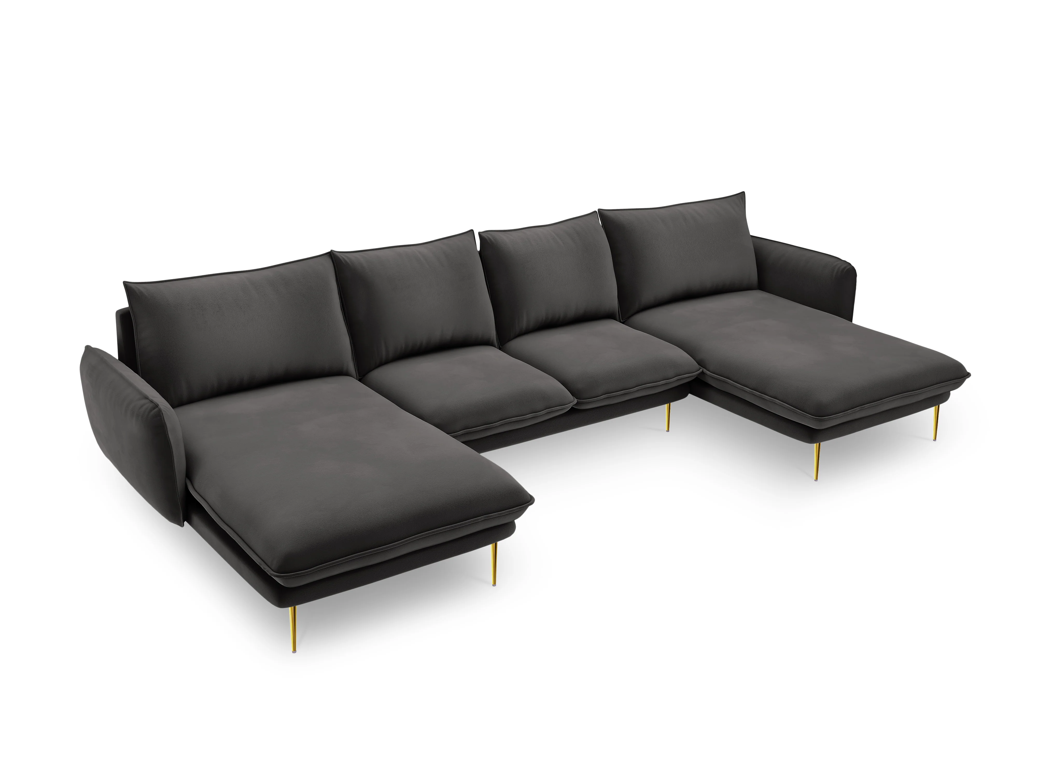 Sofa panoramiczna aksamitna 6-osobowa VIENNA ciemnoszary ze złotą podstawą - Image 4