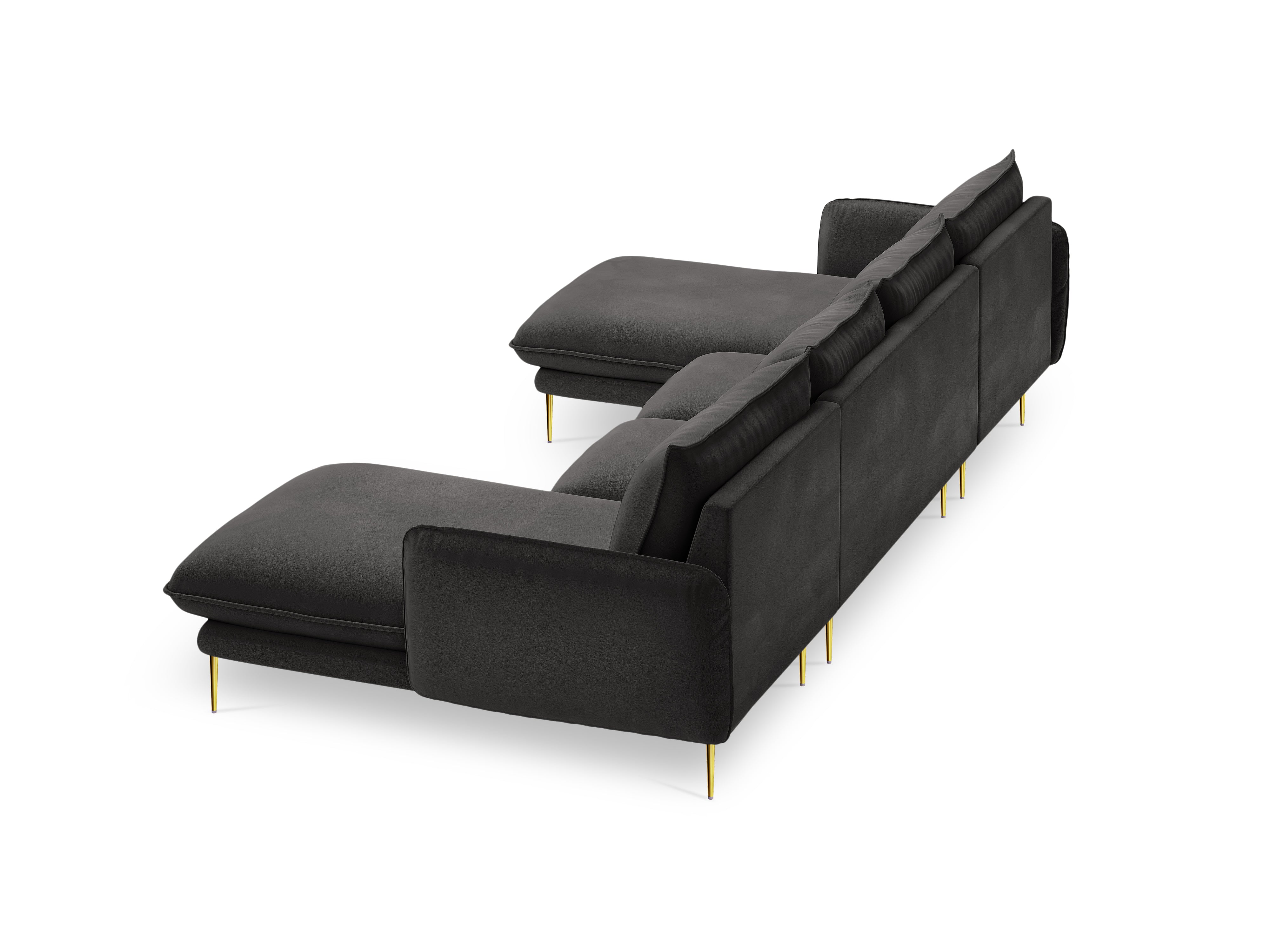 Sofa panoramiczna aksamitna 6-osobowa VIENNA ciemnoszary ze złotą podstawą - Image 5