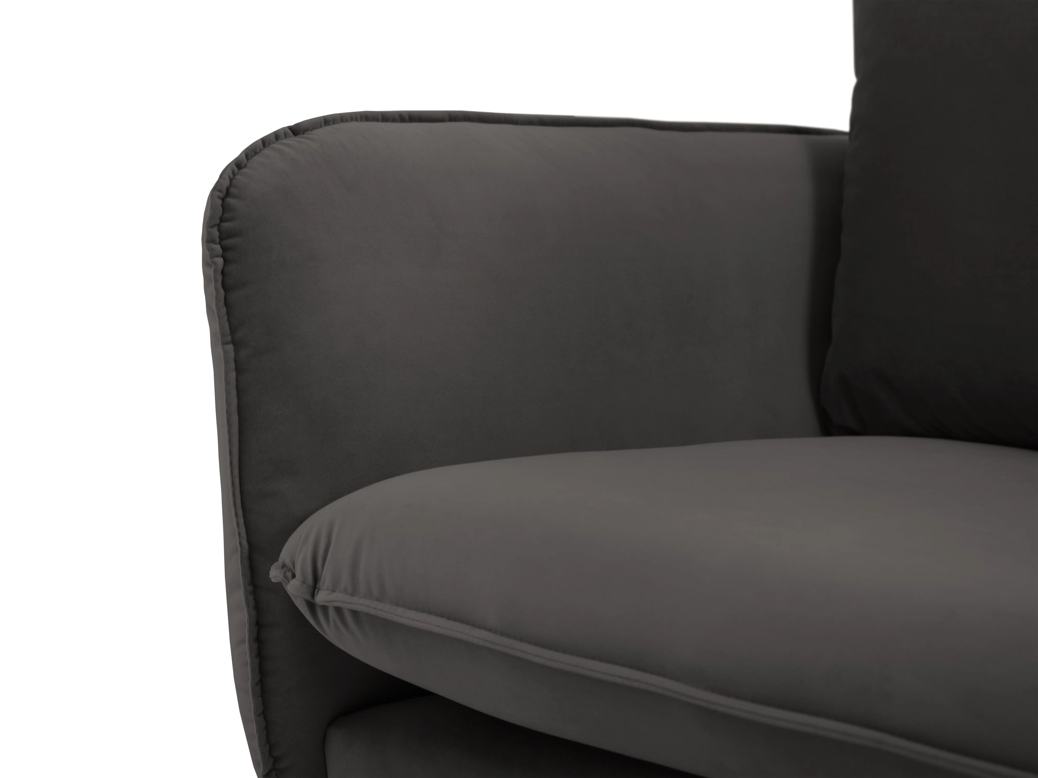 Sofa panoramiczna aksamitna 6-osobowa VIENNA ciemnoszary ze złotą podstawą - Image 7