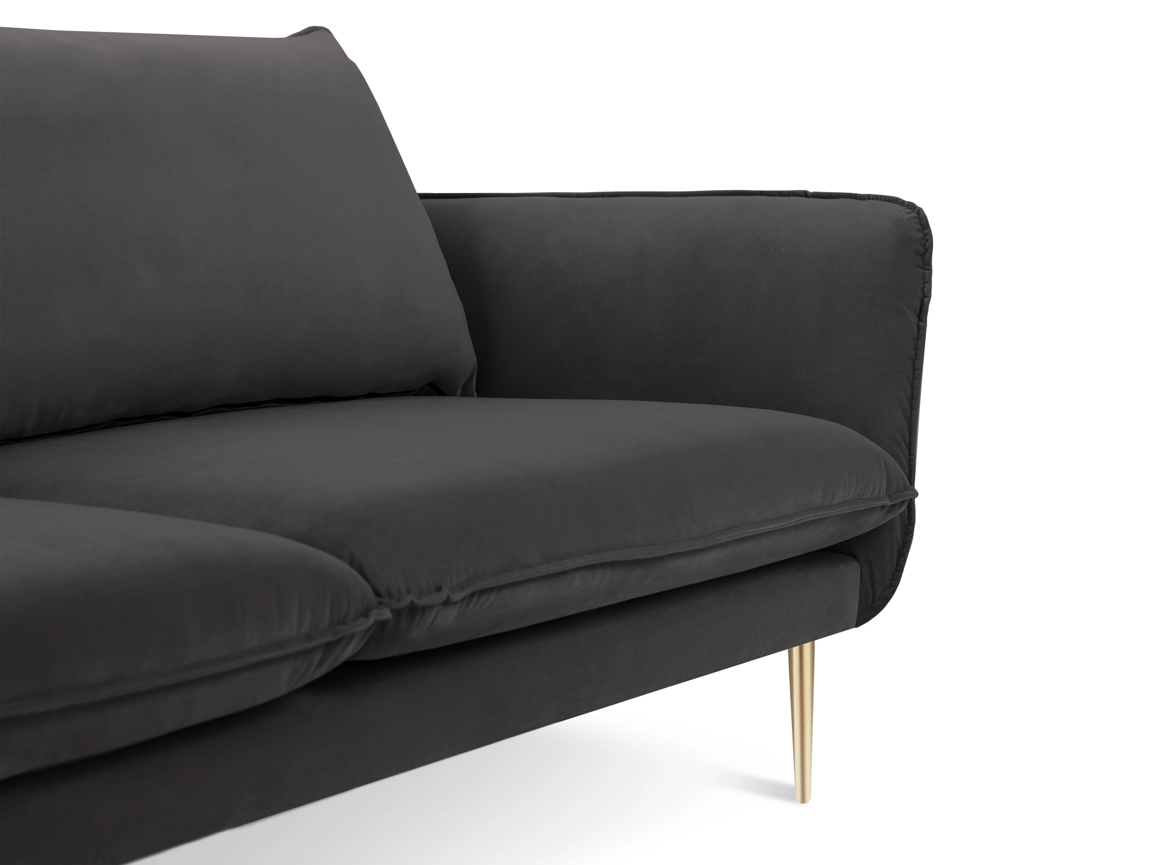 Sofa panoramiczna aksamitna 6-osobowa VIENNA ciemnoszary ze złotą podstawą - Image 8