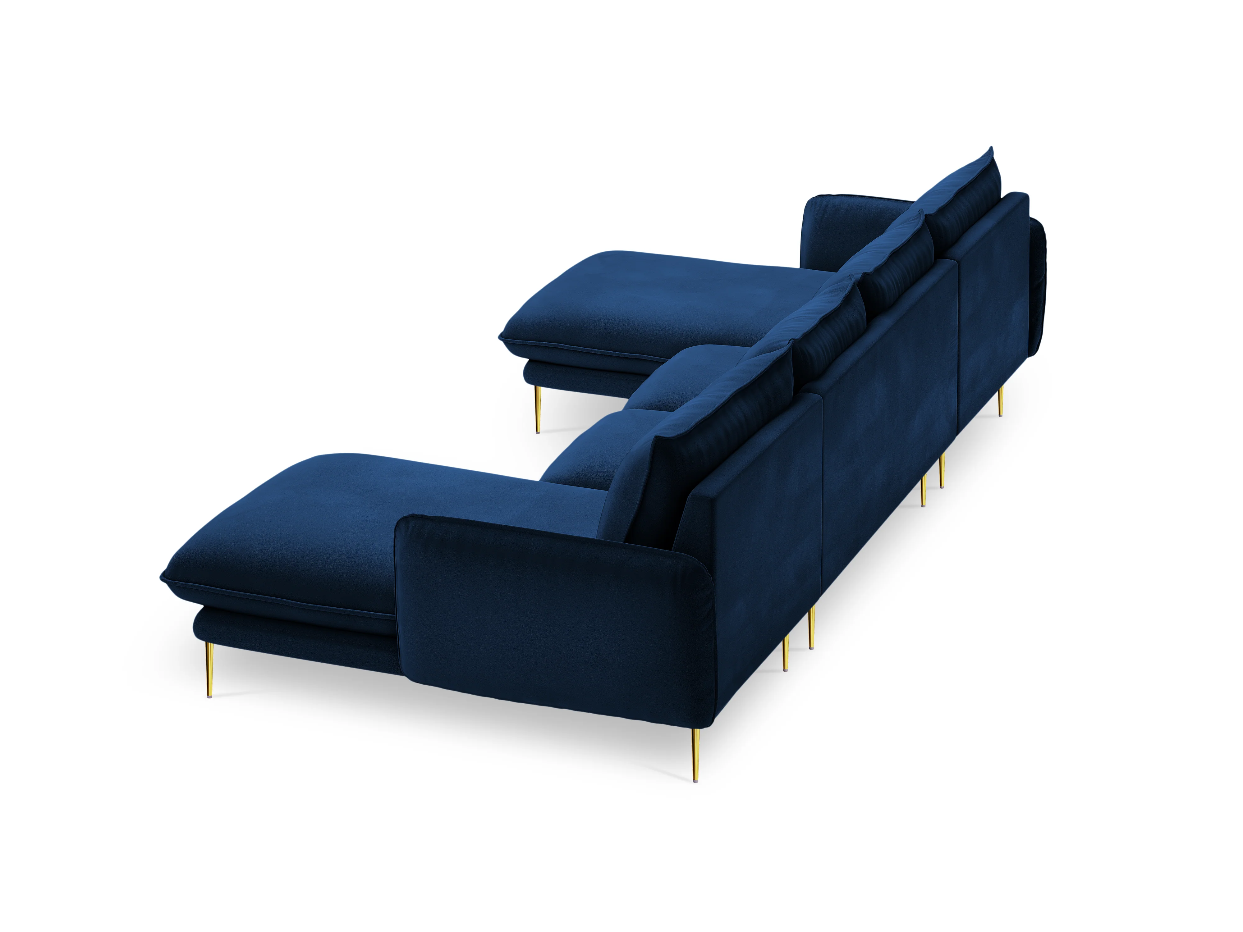 Sofa panoramiczna aksamitna 6-osobowa VIENNA granat królewski ze złotą podstawą - Image 5