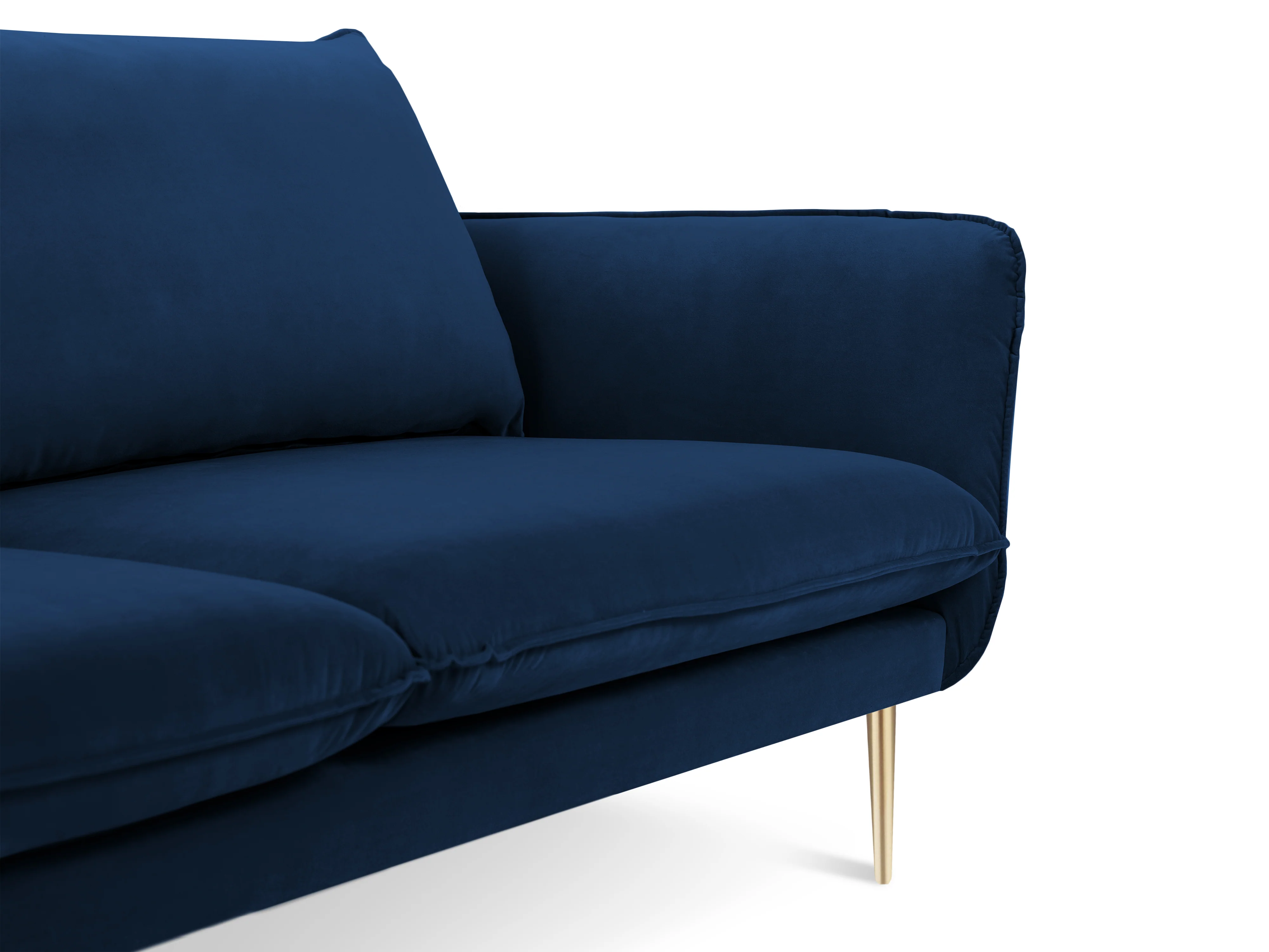 Sofa panoramiczna aksamitna 6-osobowa VIENNA granat królewski ze złotą podstawą - Image 7