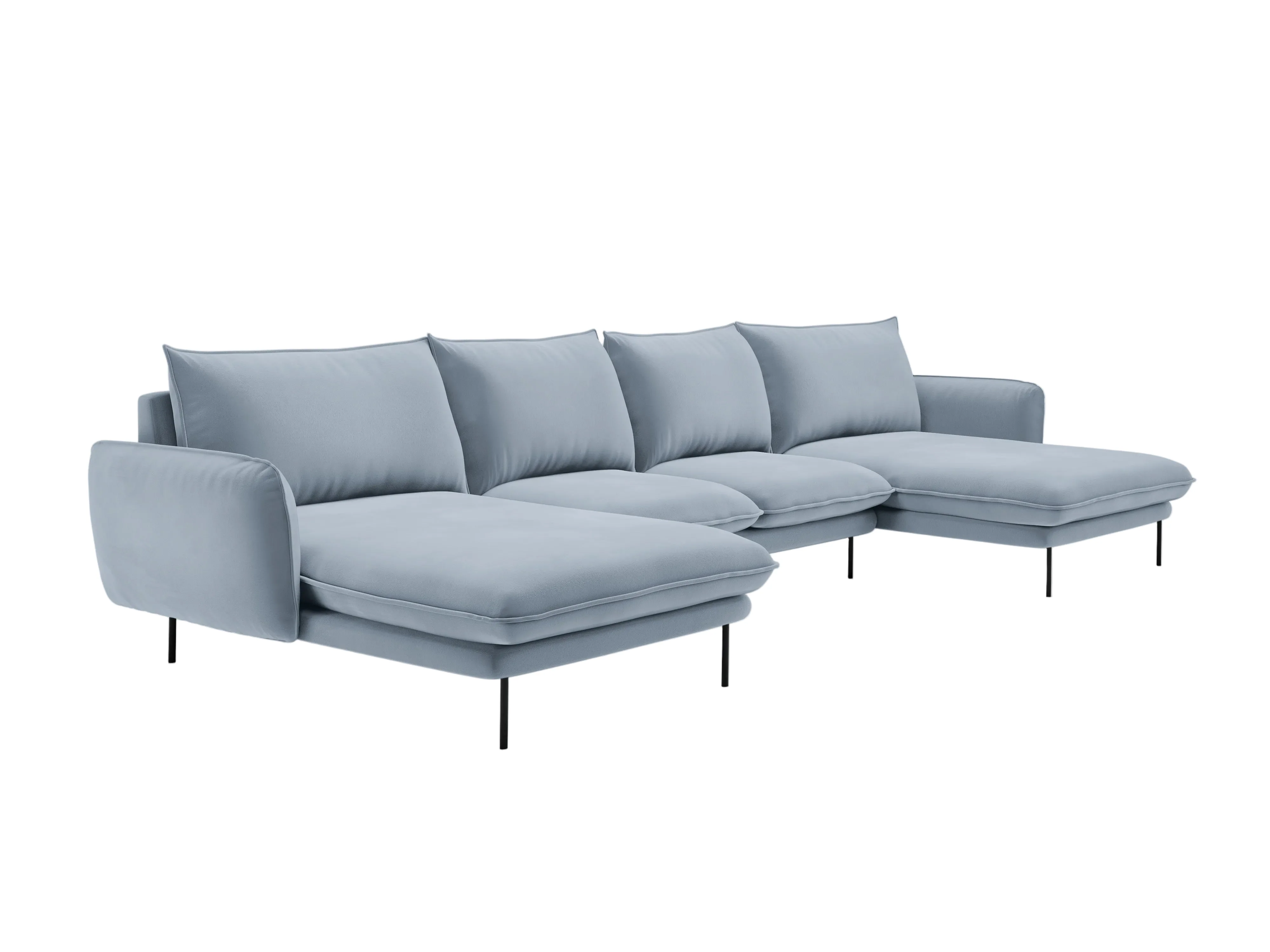 Sofa panoramiczna aksamitna 6-osobowa VIENNA jasnoniebieski z czarną podstawą