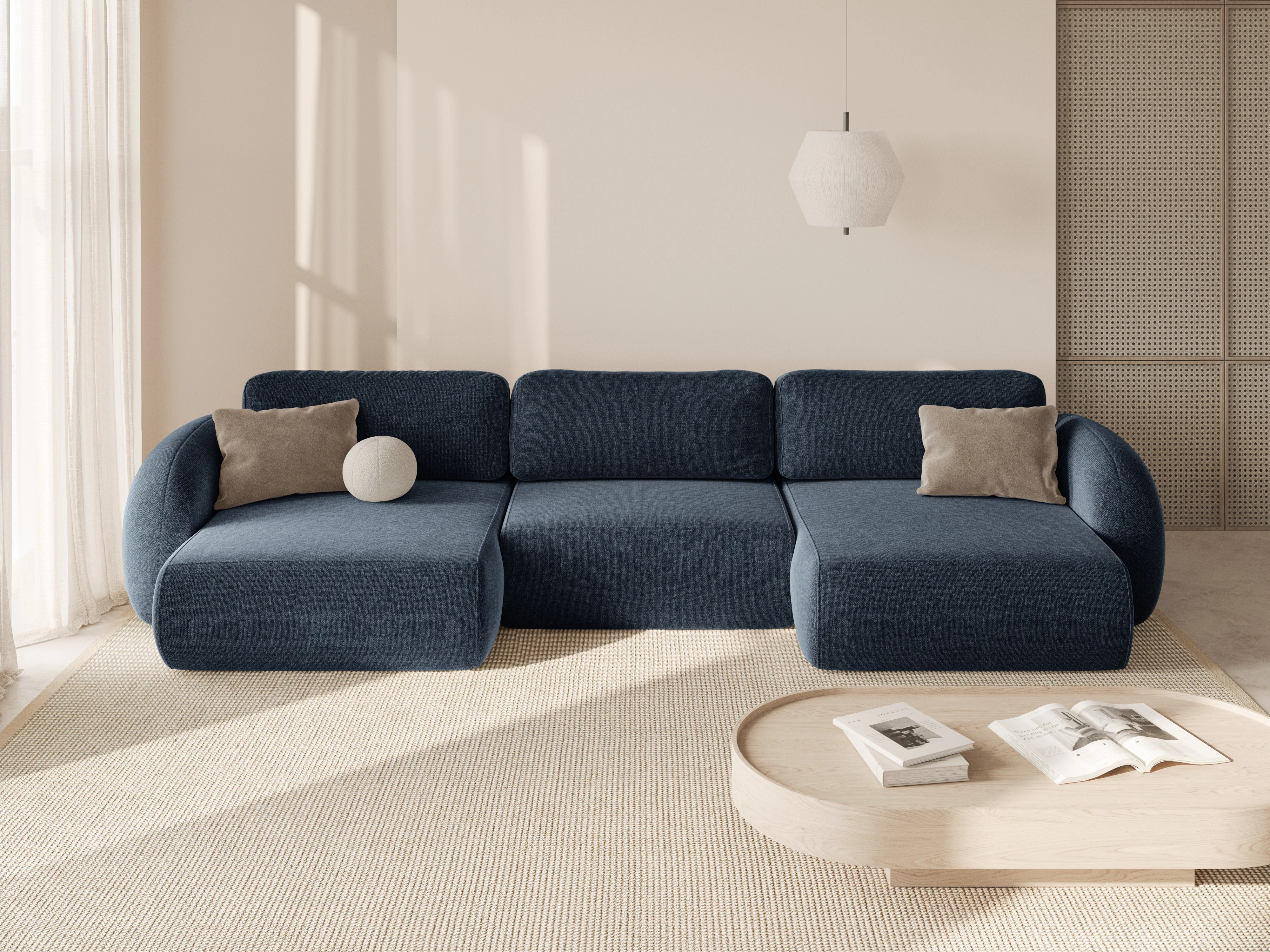 Sofa panoramiczna z funkcją spania 5-osobowa TONALE granatowy - Image 2