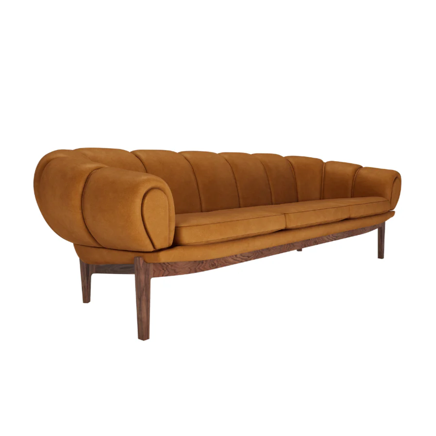 Sofa 3-osobowa CROISSANT tapicerowana skóra z orzechową podstawą - Image 3