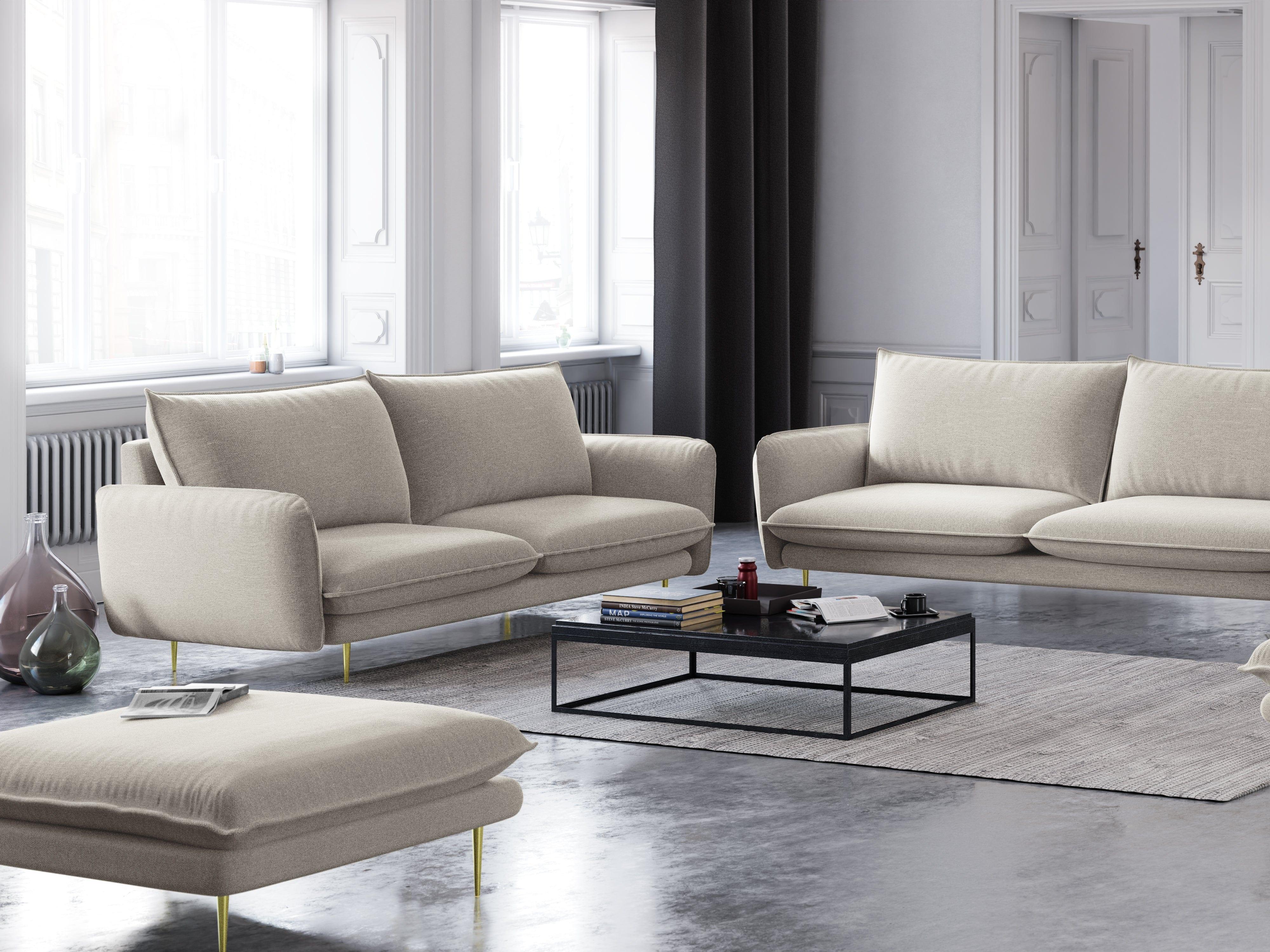 Sofa 2-osobowa VIENNA jasnobeżowy szenil ze złotą podstawą - Image 2