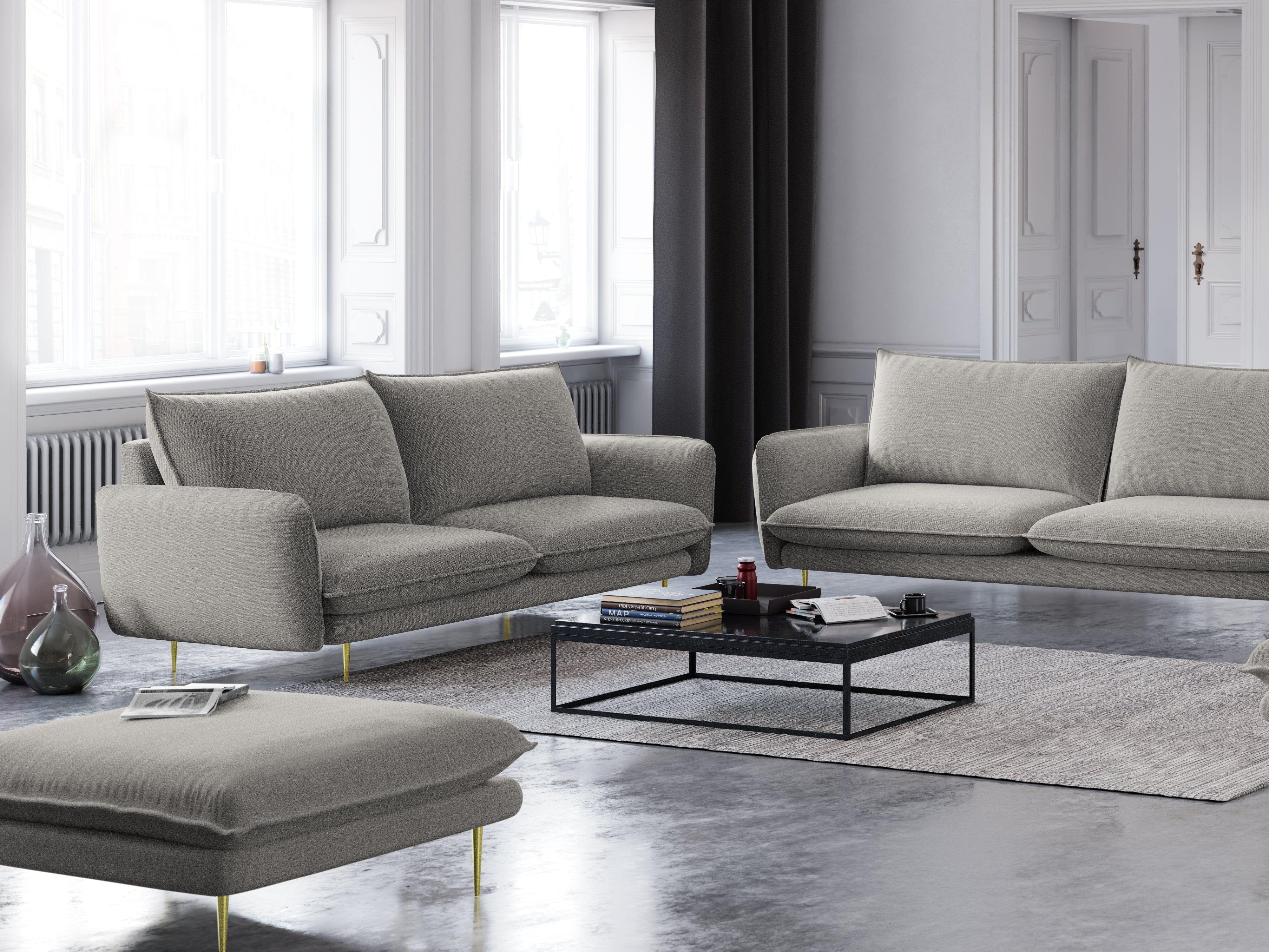 Sofa 2-osobowa VIENNA jasnoszary szenil ze złotą podstawą - Image 2