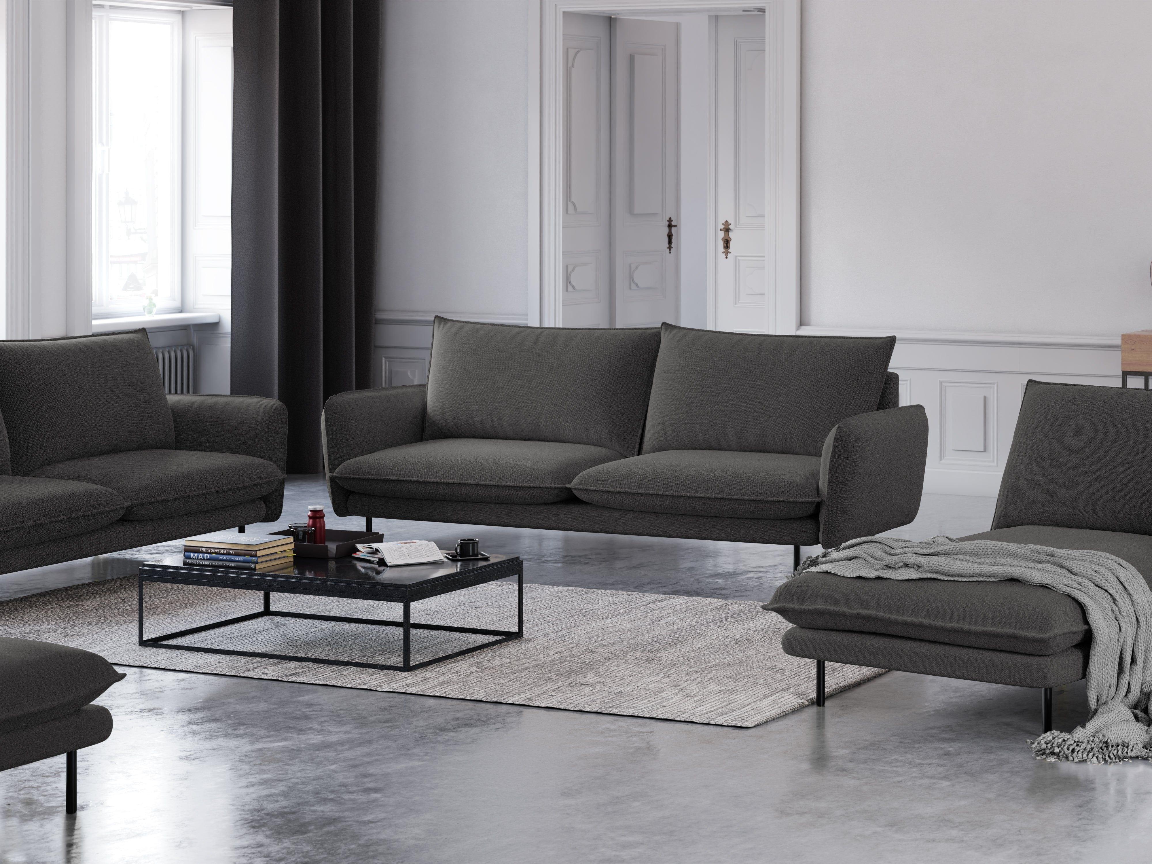 Sofa 3-osobowa VIENNA ciemnoszary szenil z czarną podstawą - Image 2