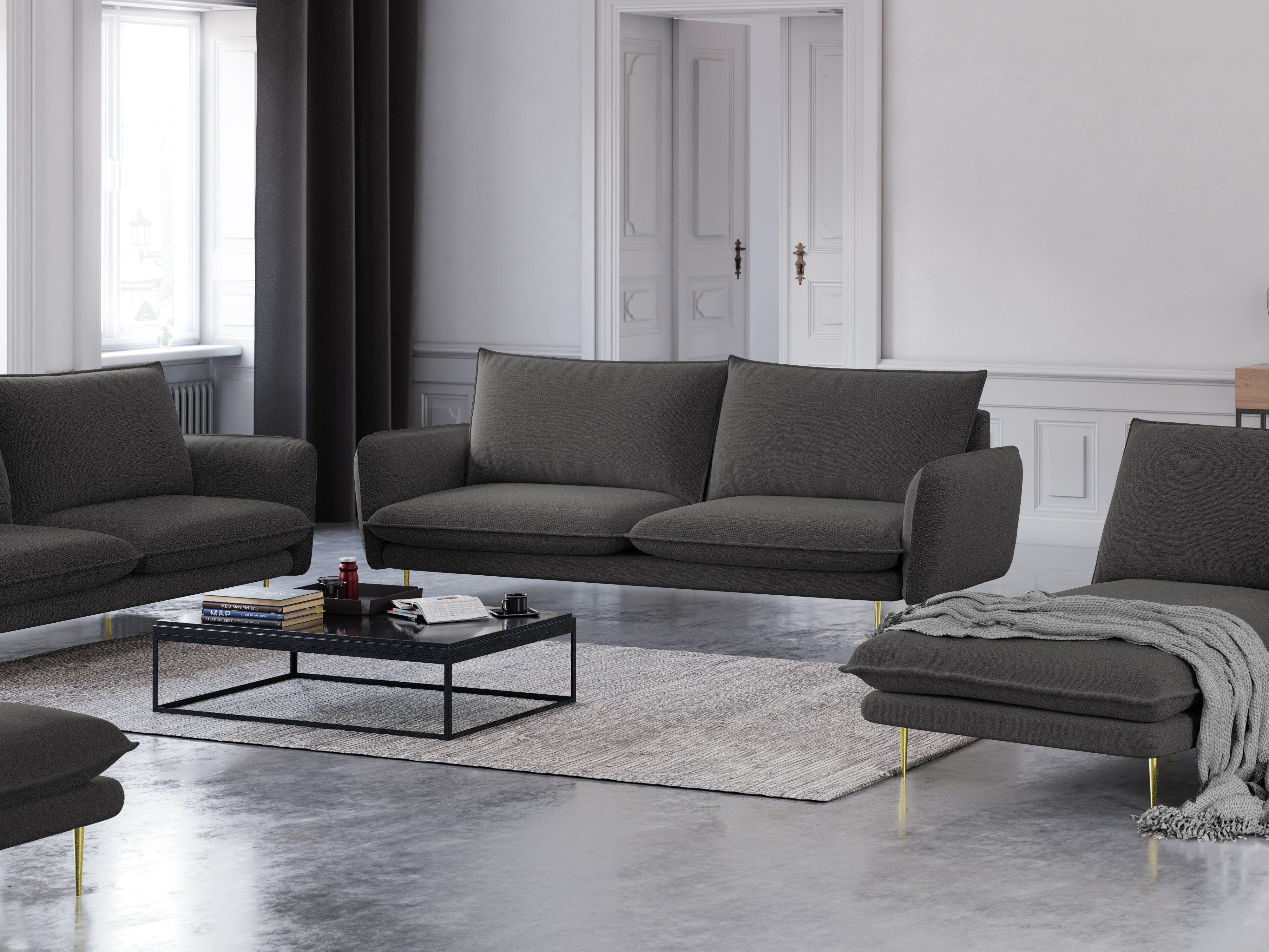 Sofa 4-osobowa VIENNA ciemnoszary szenil ze złotą podstawą - Image 6