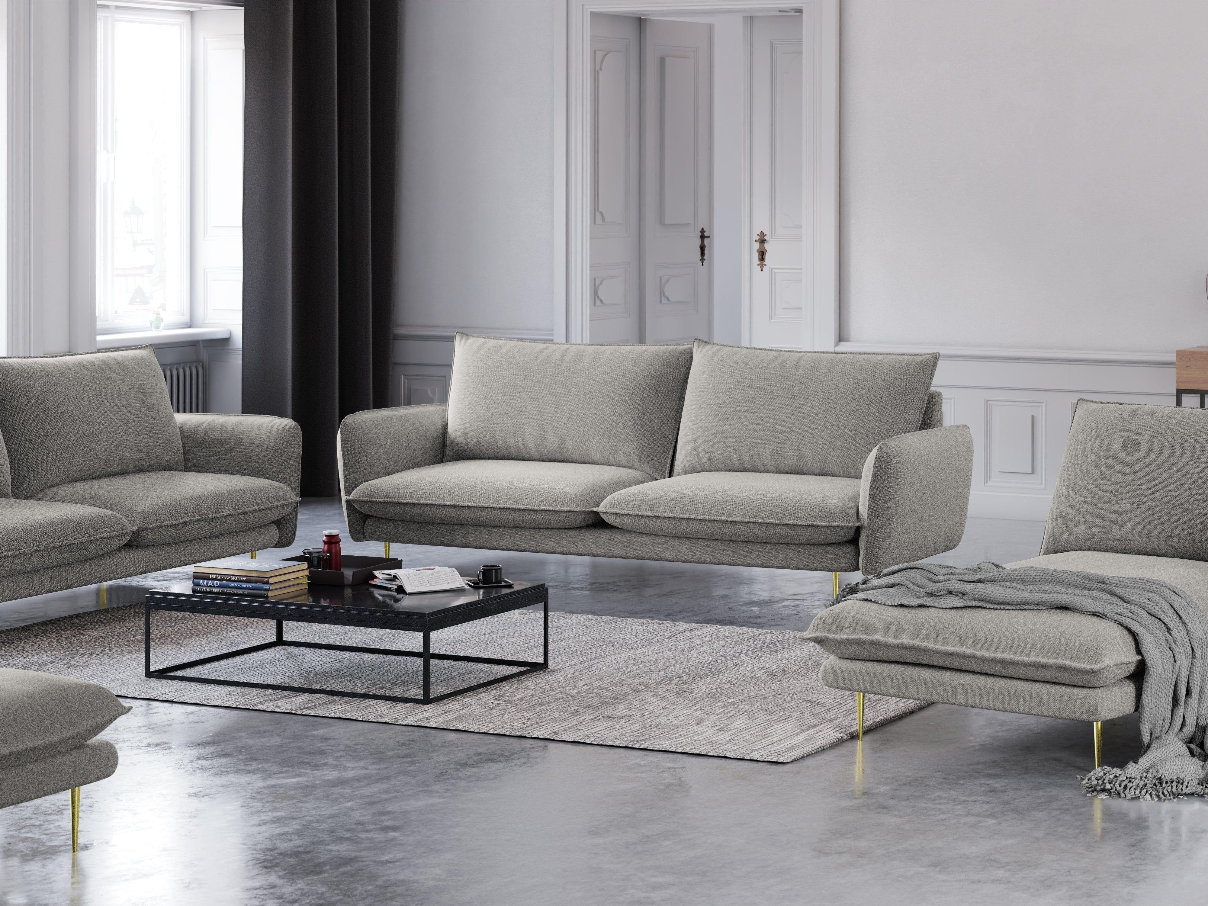 Sofa 4-osobowa VIENNA jasnoszary szenil ze złotą podstawą - Image 2