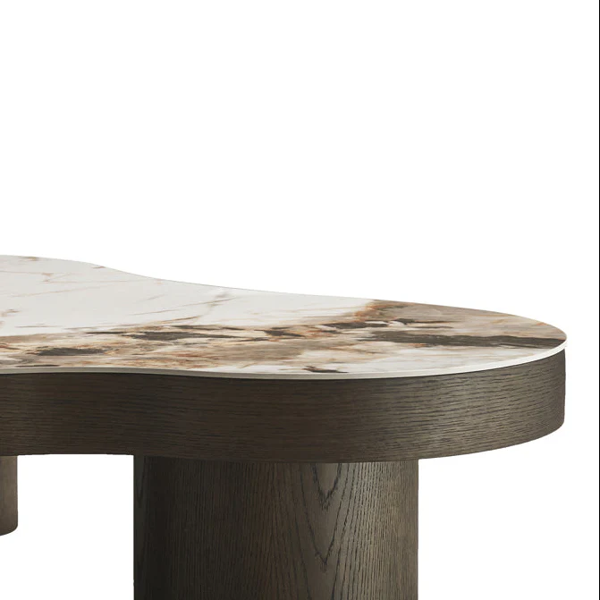 Stolik kawowy LANGFORD brązowy fornir dębowy z beżowym ceramicznym blatem - Image 2