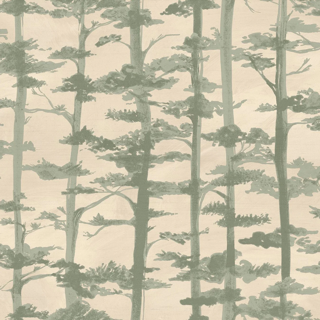 Tapeta strukturalna z motywem roślinnym orientalnych drzew AME - SABLE/EUCALYPTUS beżowy z zielonym