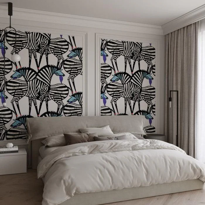 Tapeta flizelinowa z motywem zwierzęcym DANCING ZEBRAS biały z czarny