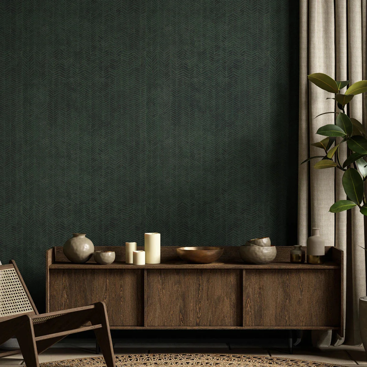 Tapeta z geometrycznym wzorem jodełki HERRINGBONE GREEN zielony