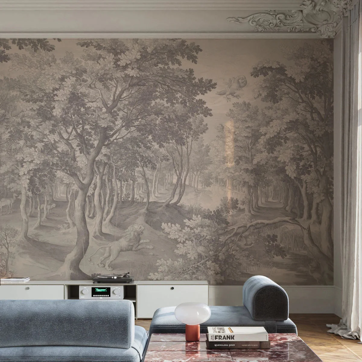Tapeta flizelinowa z krajobrazem TIMELESS TREES BEIGE beżowy