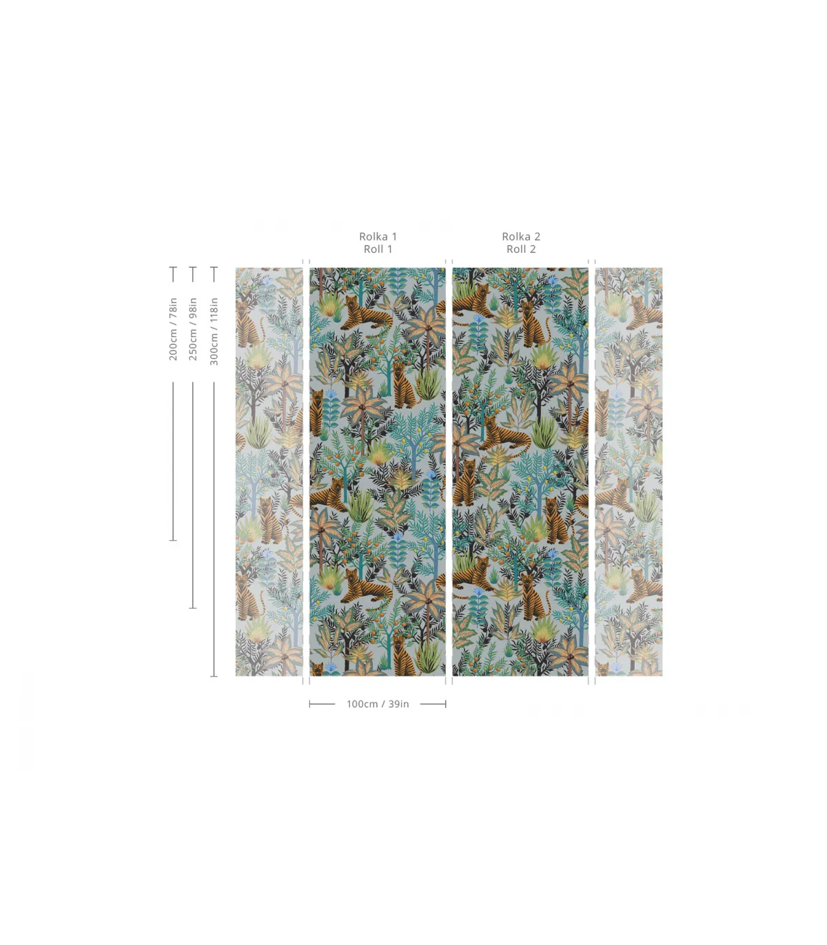 Tapeta z motywem roślinnym i zwierzęcym GOLD TIGERS LIGHT BLUE jasnoniebieski ze złotym - Image 3