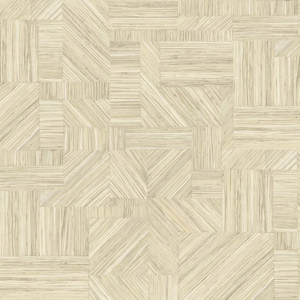 Tapeta strukturalna geometryczna imitująca słomiany patchwork IMBRICATION - IVOIRE beżowy