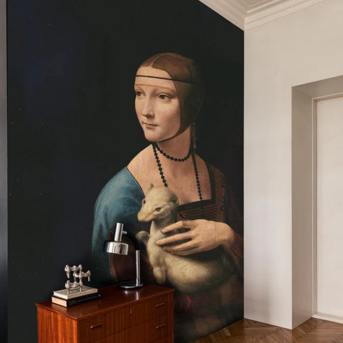 Tapeta flizelinowa portret LADY WITH AN ERMINE czarny