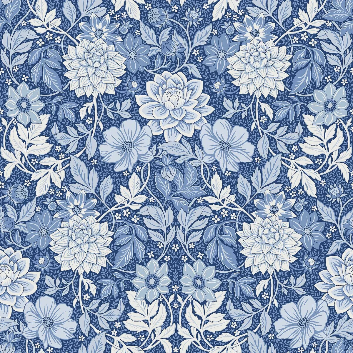 Tapeta flizelinowa papierowa z roślinnym wzorem DAHLIA GARDEN niebieski z białym