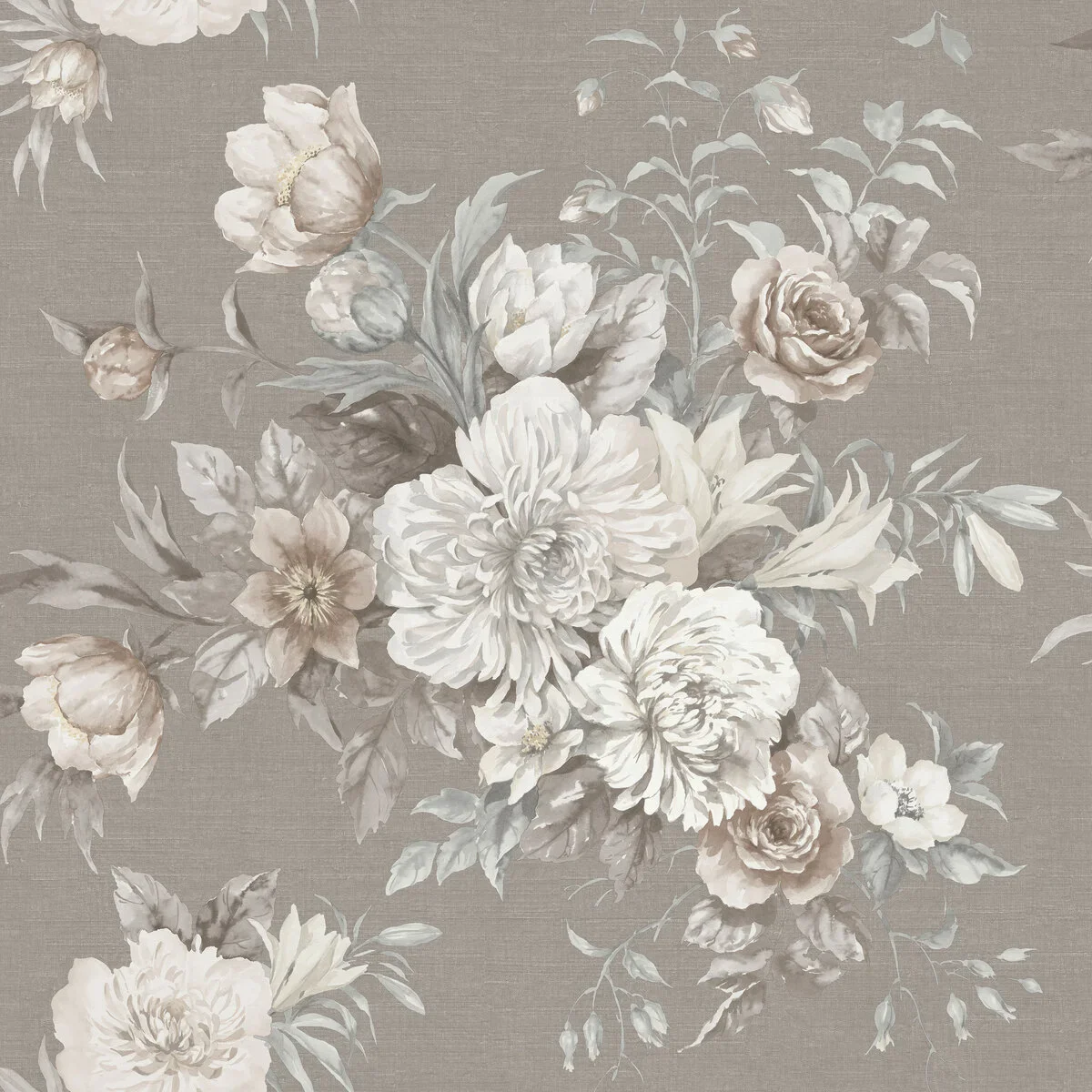 Tapeta flizelinowa papierowa z roślinnym wzorem FLORAL CHARM brązowy z białym