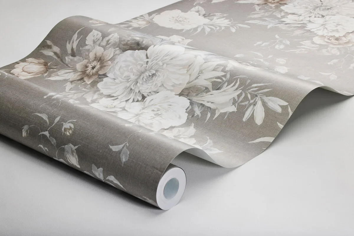 Tapeta flizelinowa papierowa z roślinnym wzorem FLORAL CHARM brązowy z białym - Image 3