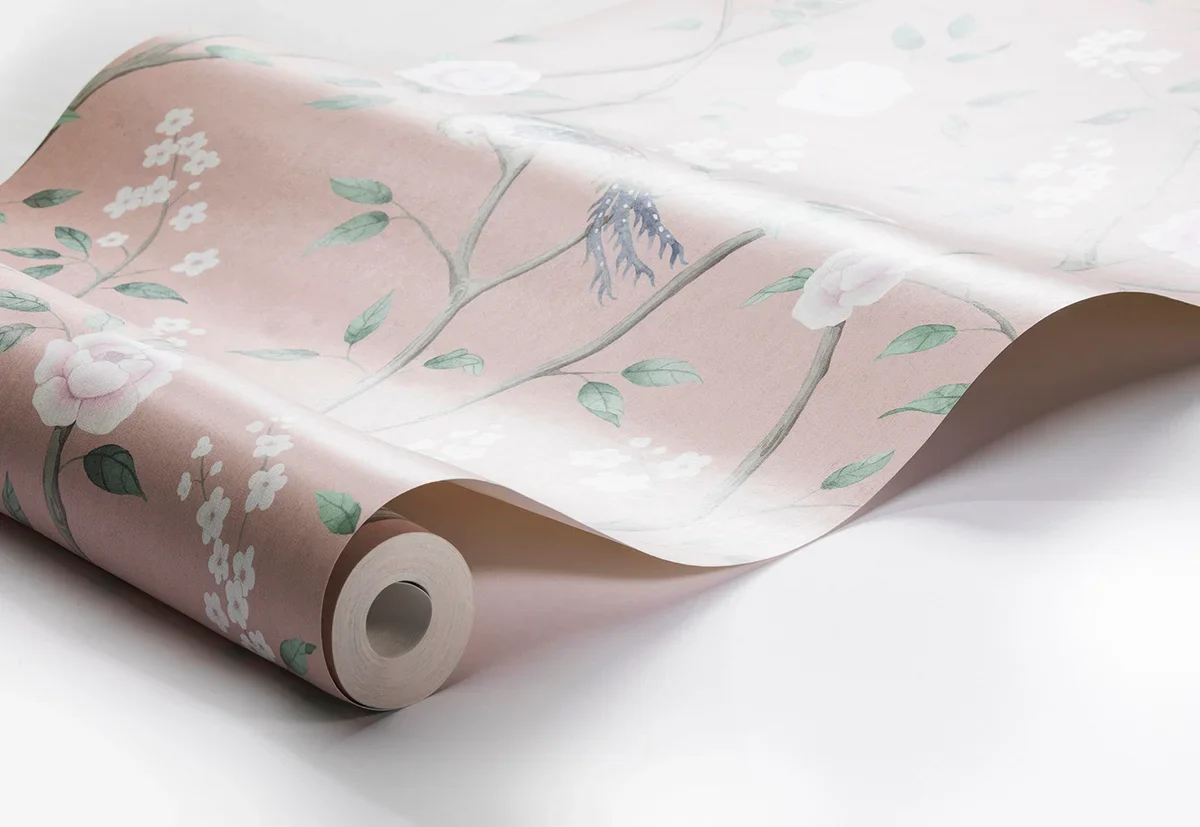 Tapeta flizelinowa papierowa z roślinnym wzorem PARADISE BIRDS różowy z białym - Image 4